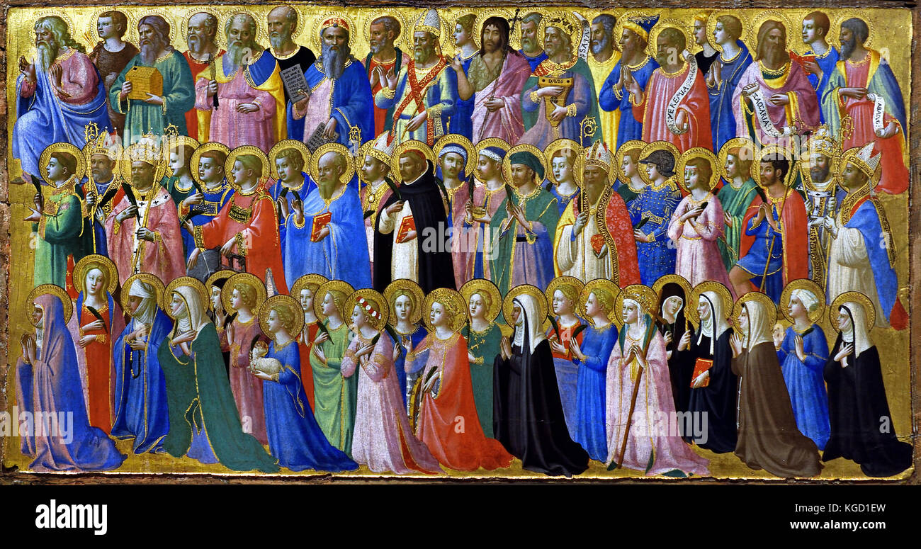 Los precursores de Cristo con los santos y los mártires sobre 1423-4 , Fra Angelico ( Guido di Pietro, 1395 - 1455 ) fue un pintor italiano del Renacimiento temprano en Italia ( Fiesole Retablo de San Domenico ) Foto de stock