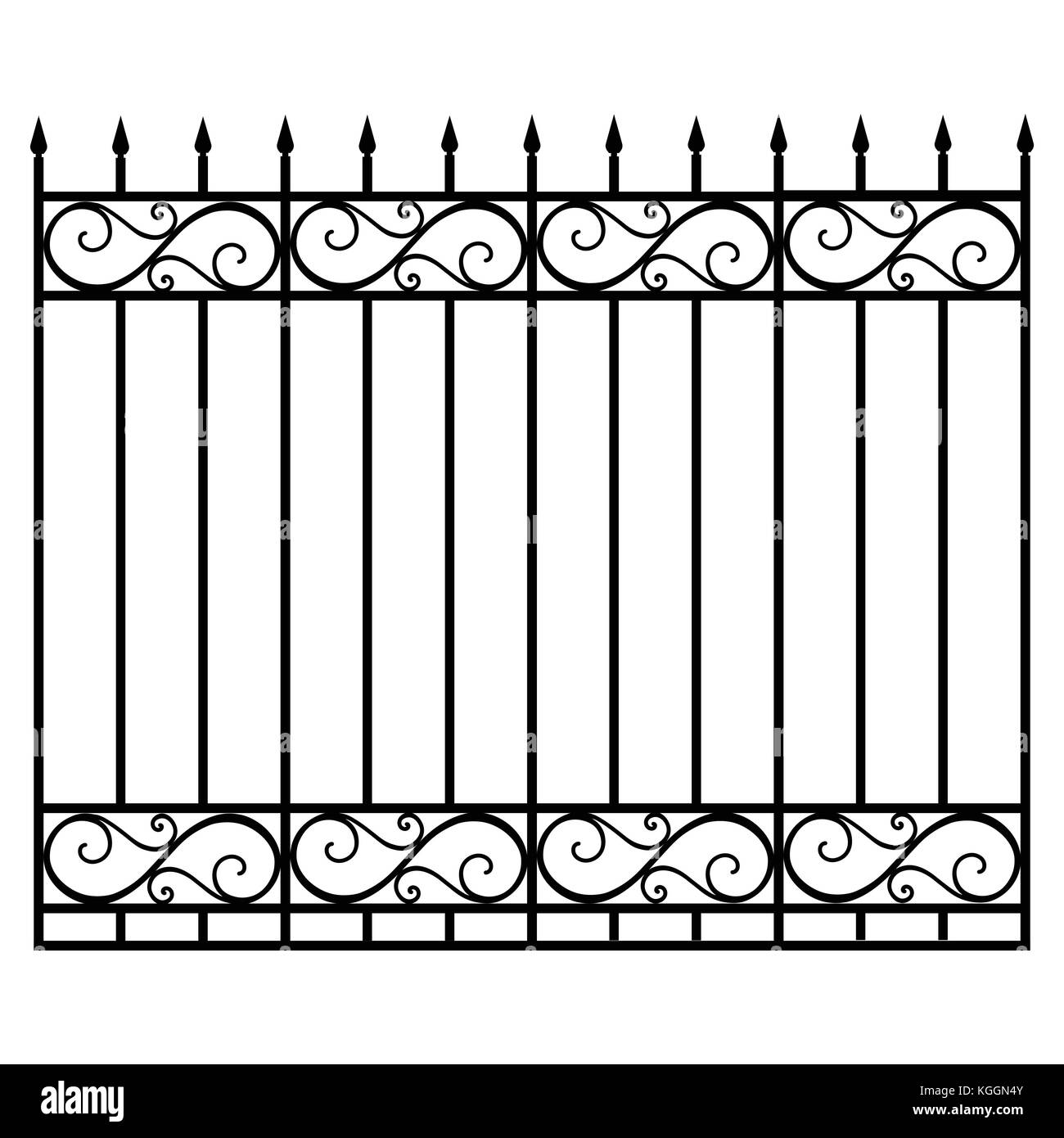 Ilustración vectorial de hierro forjado y baranda modular valla. vintage  puerta con remolinos. forjado negro valla de celosía Imagen Vector de stock  - Alamy