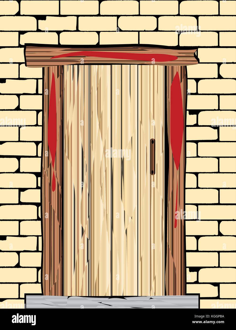 Una Pascua puerta con sangre en el marco de madera Imagen Vector de stock -  Alamy