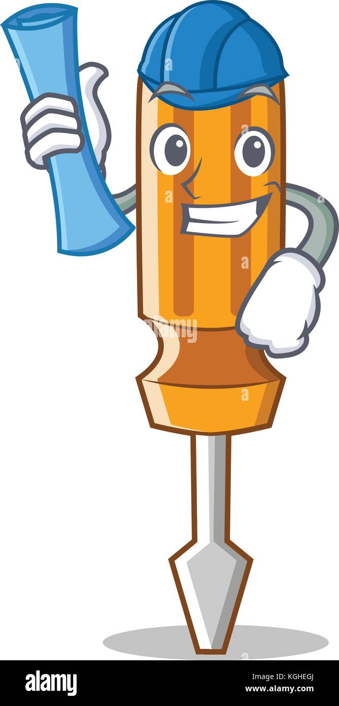 Destornillador De Arquitecto Del Estilo De Dibujos Animados De Caracter Imagen Vector De Stock Alamy