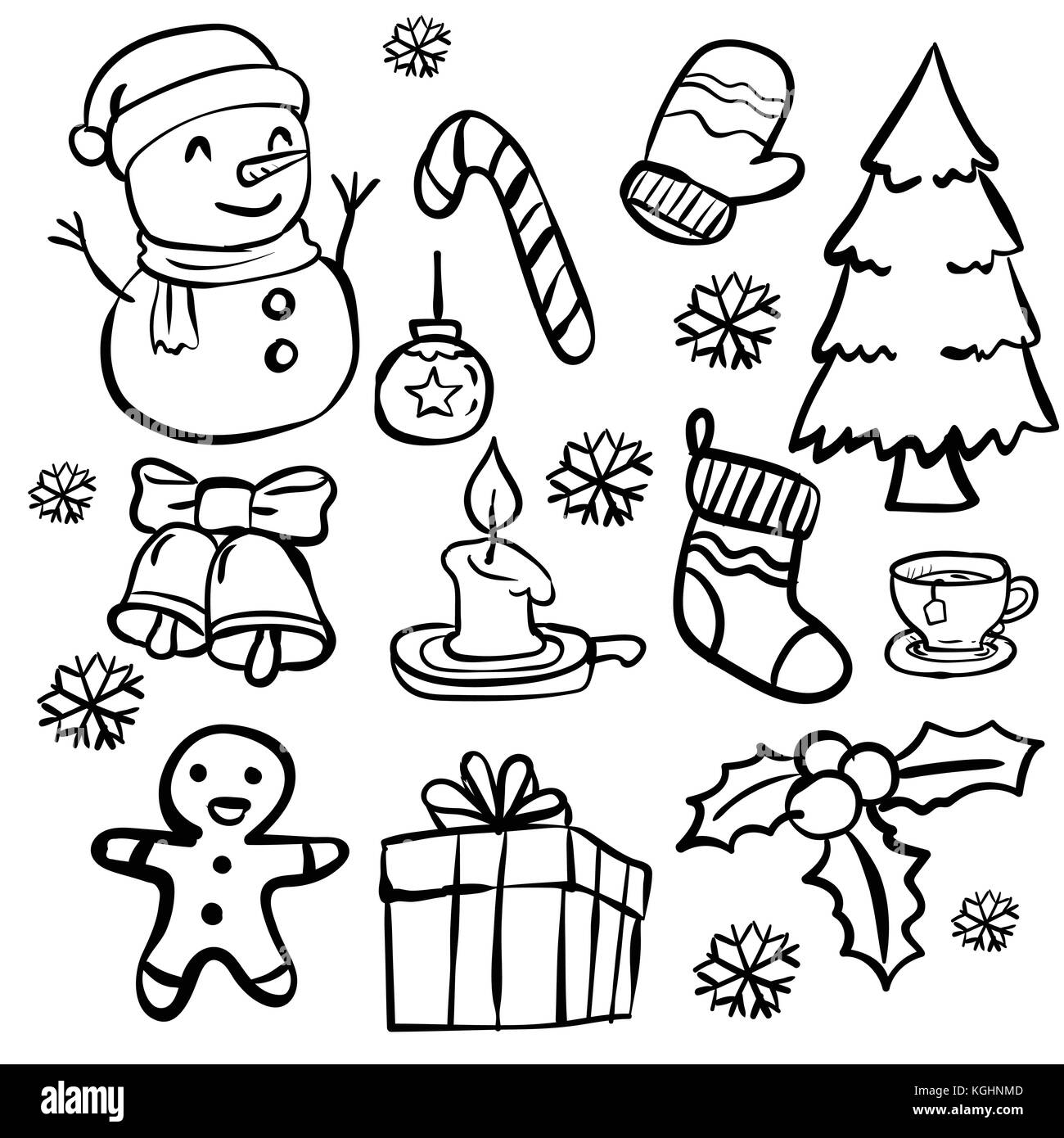 Juego navidad doodle, elemento de en navidad doodle estilo - vector dibujadas a mano Imagen Vector de stock - Alamy