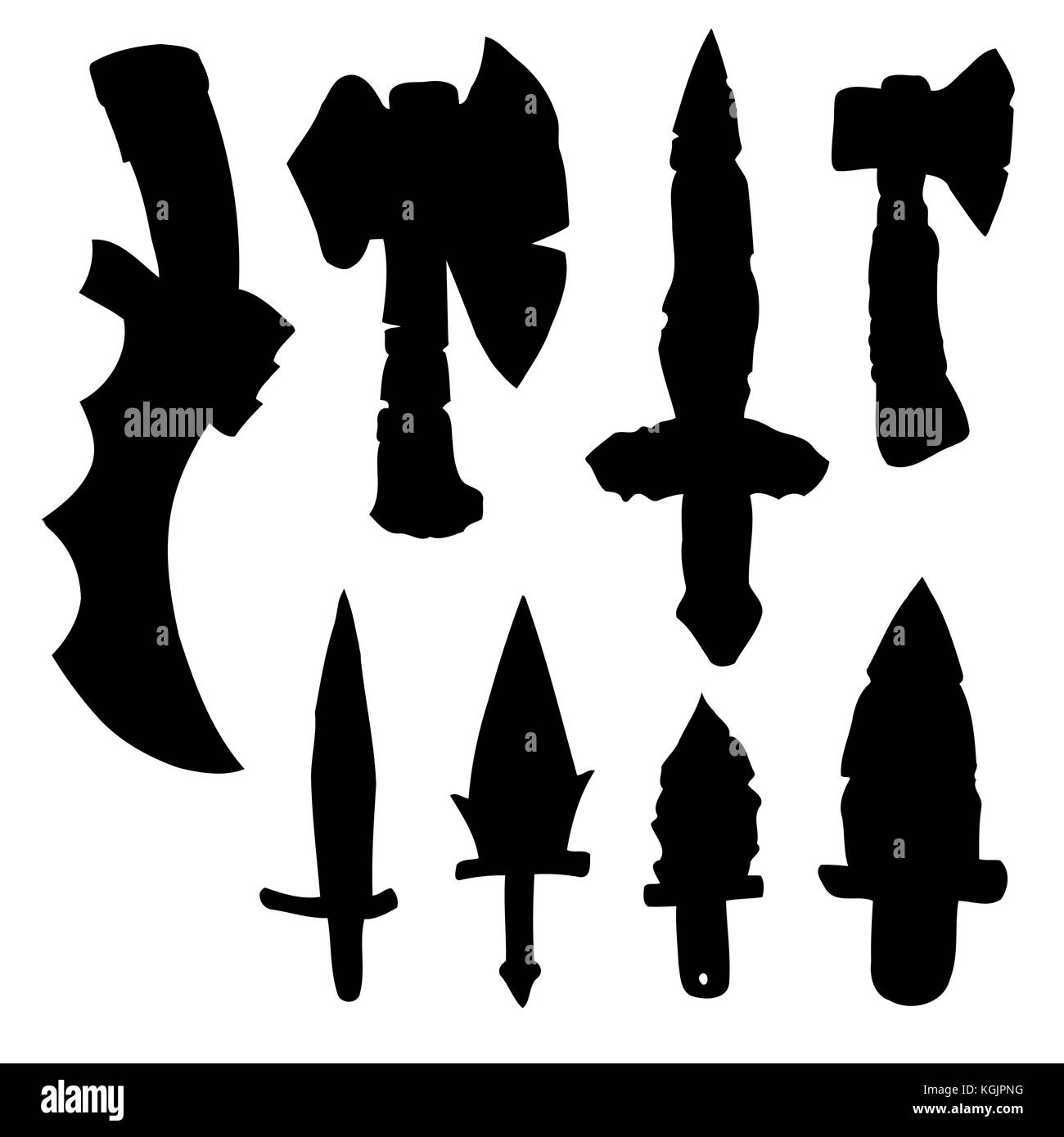 Establezca la espada, espadas, Hacha, machete. ilustración vectorial EPS10. Ilustración del Vector