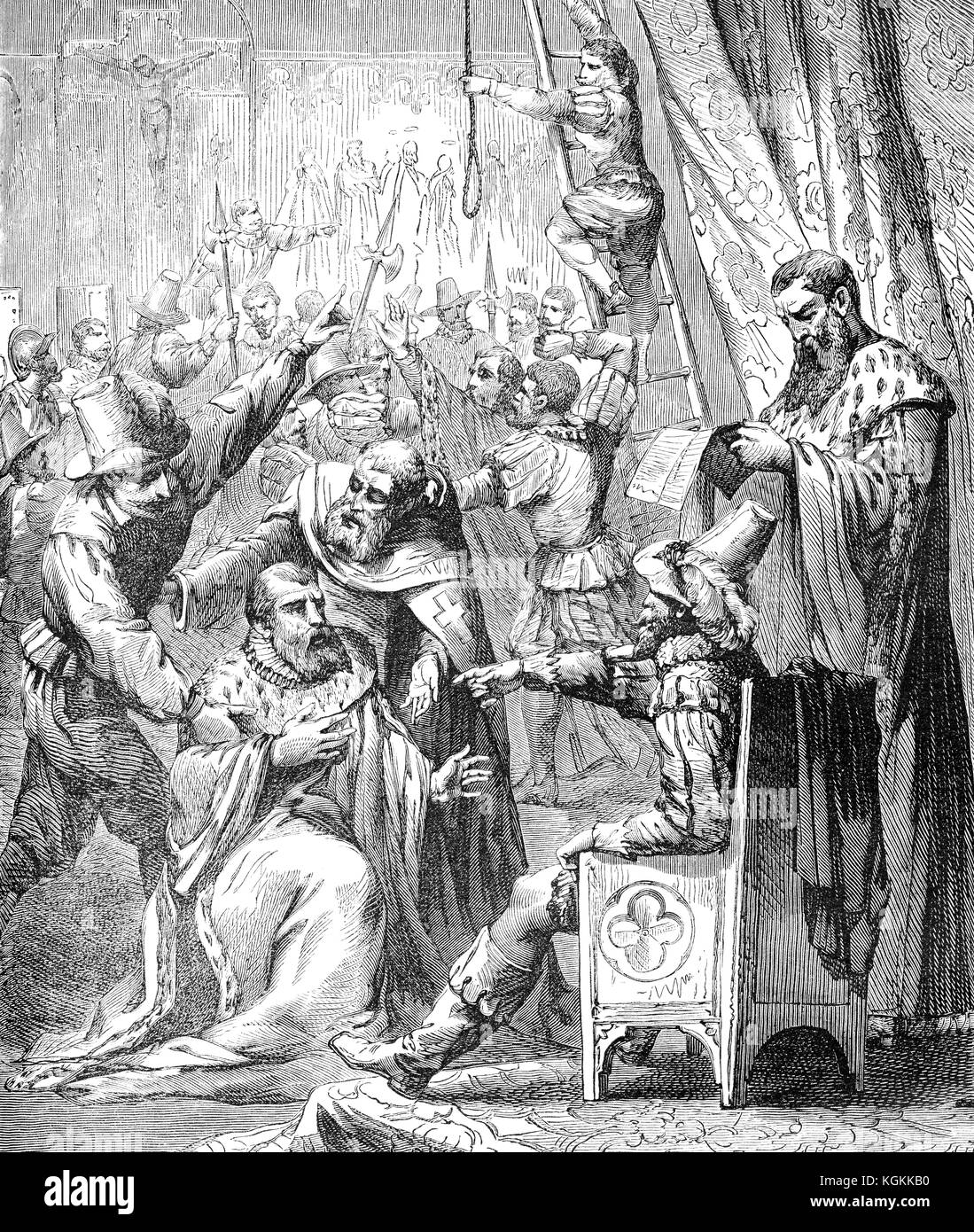 Las ejecuciones de los hugonotes, siglo XVI, Francia Foto de stock