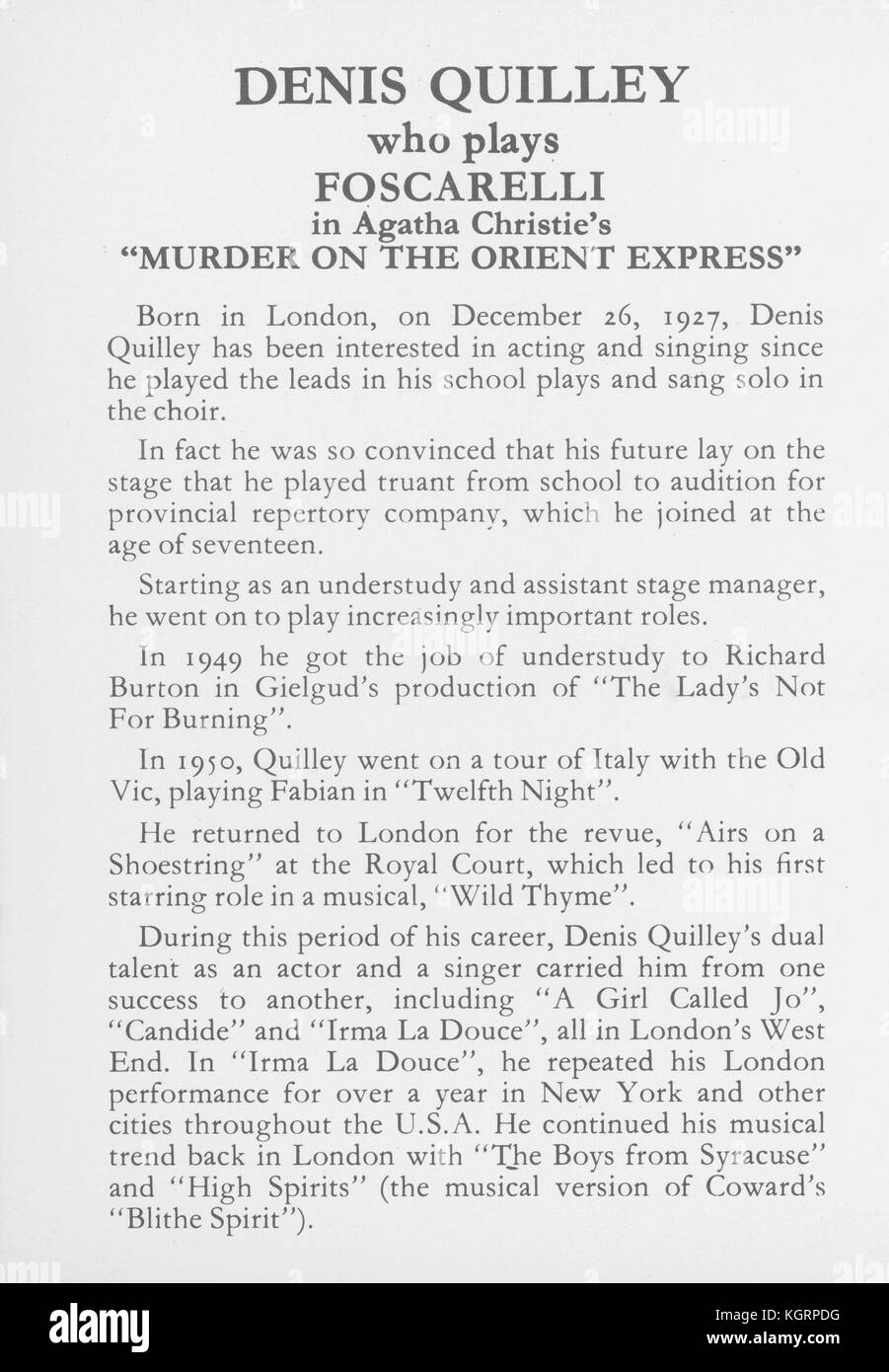 Asesinato en el Orient Express (1974) Fecha: 1974 Foto de stock