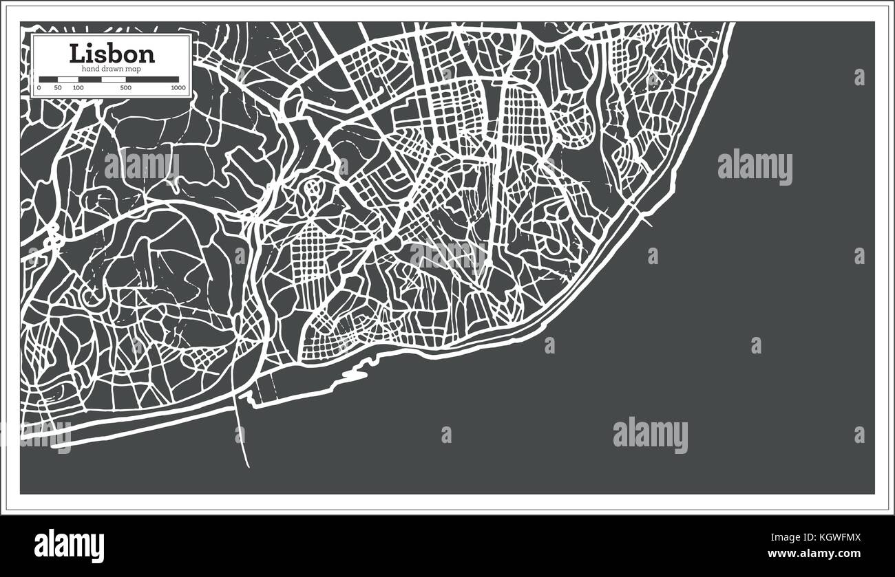 Lisboa Portugal Mapa en estilo retro. Ilustración vectorial. Ilustración del Vector