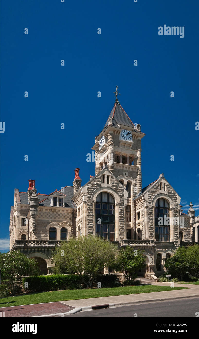 Victoria County Courthouse (1892), de estilo renacimiento románico, en la Plaza de León, Victoria, Texas, EE.UU. Foto de stock
