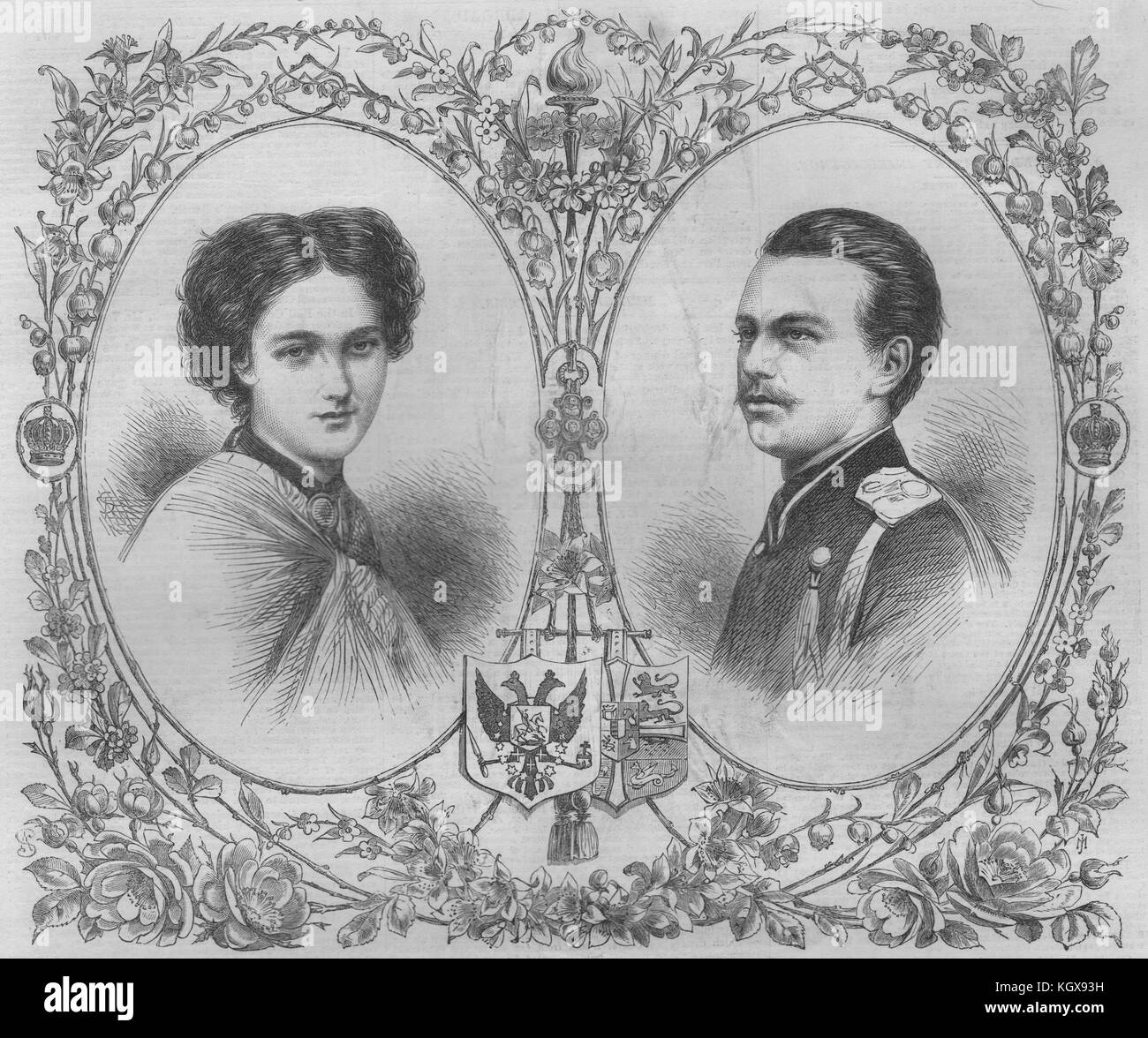 Tsarevich Alexander & Maria Feodorowna, la Princesa Dagmar de Dinamarca en 1866. El Illustrated London News Foto de stock
