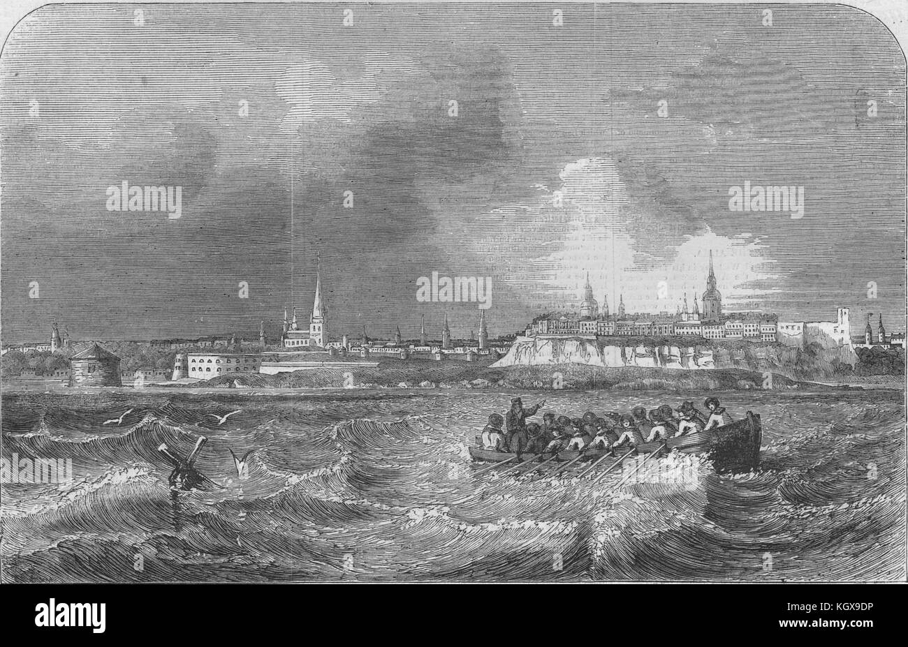 Tallinn en la entrada sur del Golfo de Finlandia. Estonia 1856. El Illustrated London News Foto de stock