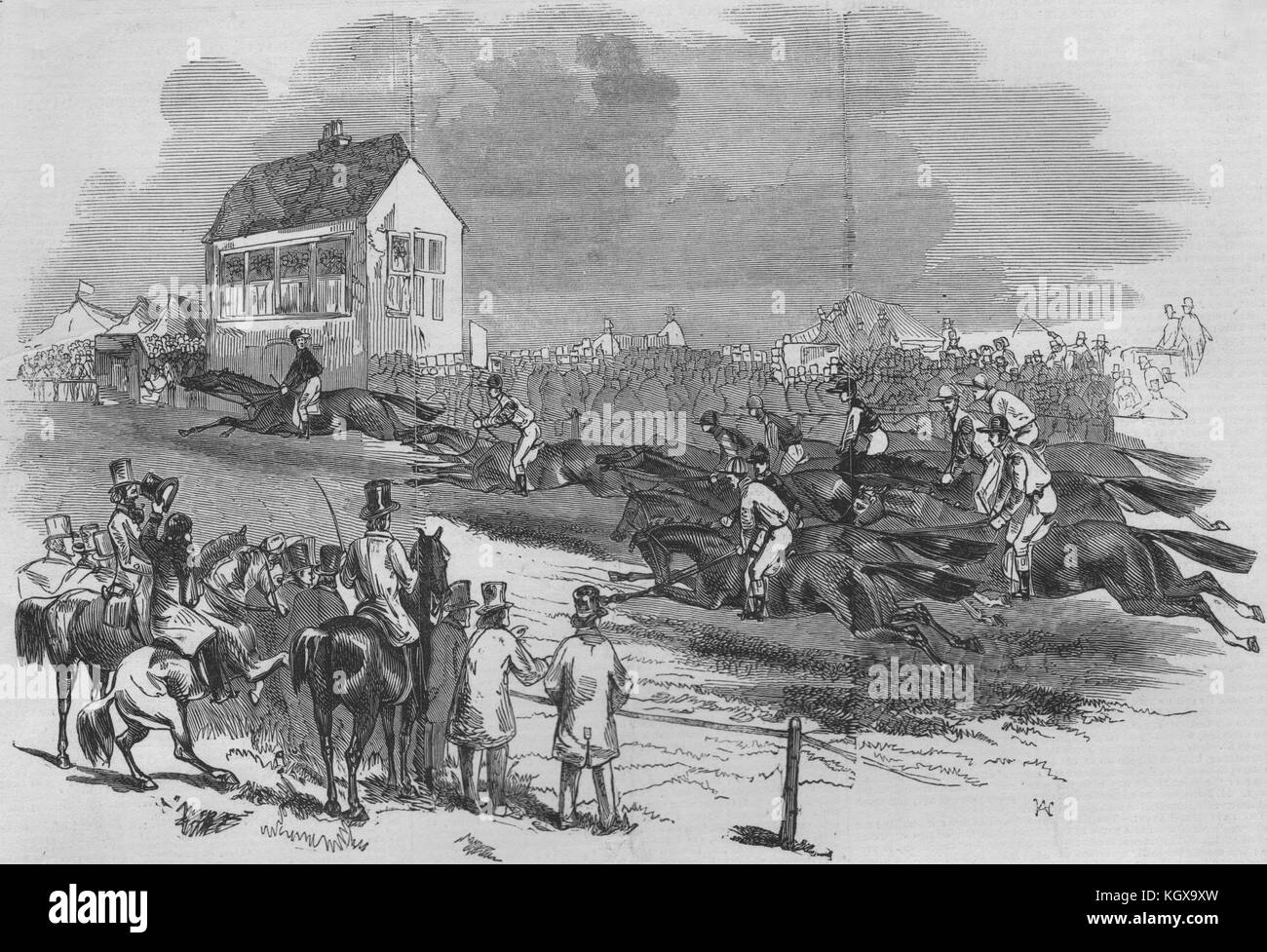 Newmarket Carreras - El Cambridgeshire estacas. Suffolk 1845. El Illustrated London News Foto de stock