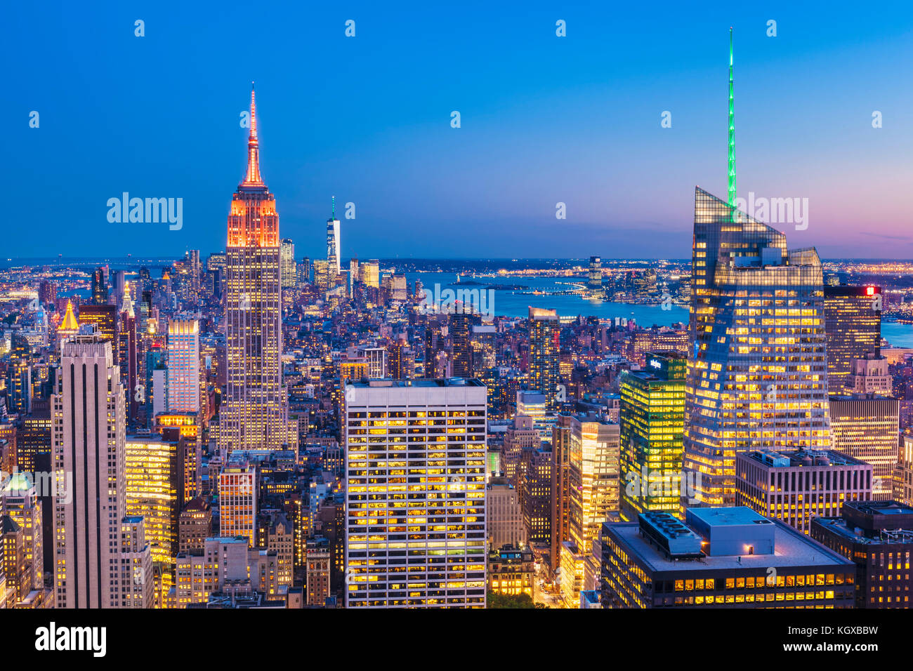 Rascacielos de Nueva York, Manhattan, el Empire State Building, en la noche, la ciudad de Nueva York, Estados Unidos de América, América del Norte, Nueva York, EE.UU. Nueva York, EE.UU. Foto de stock