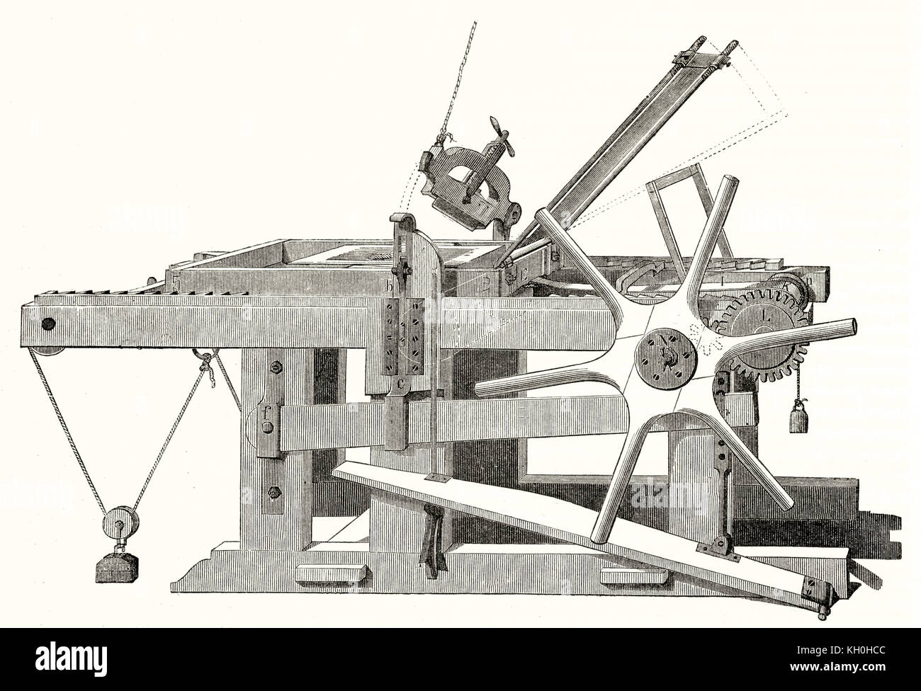Ilustración de una antigua prensa de litografía. Por autor no identificado, publ. en el Magasin pintoresco, París, 1847 Foto de stock