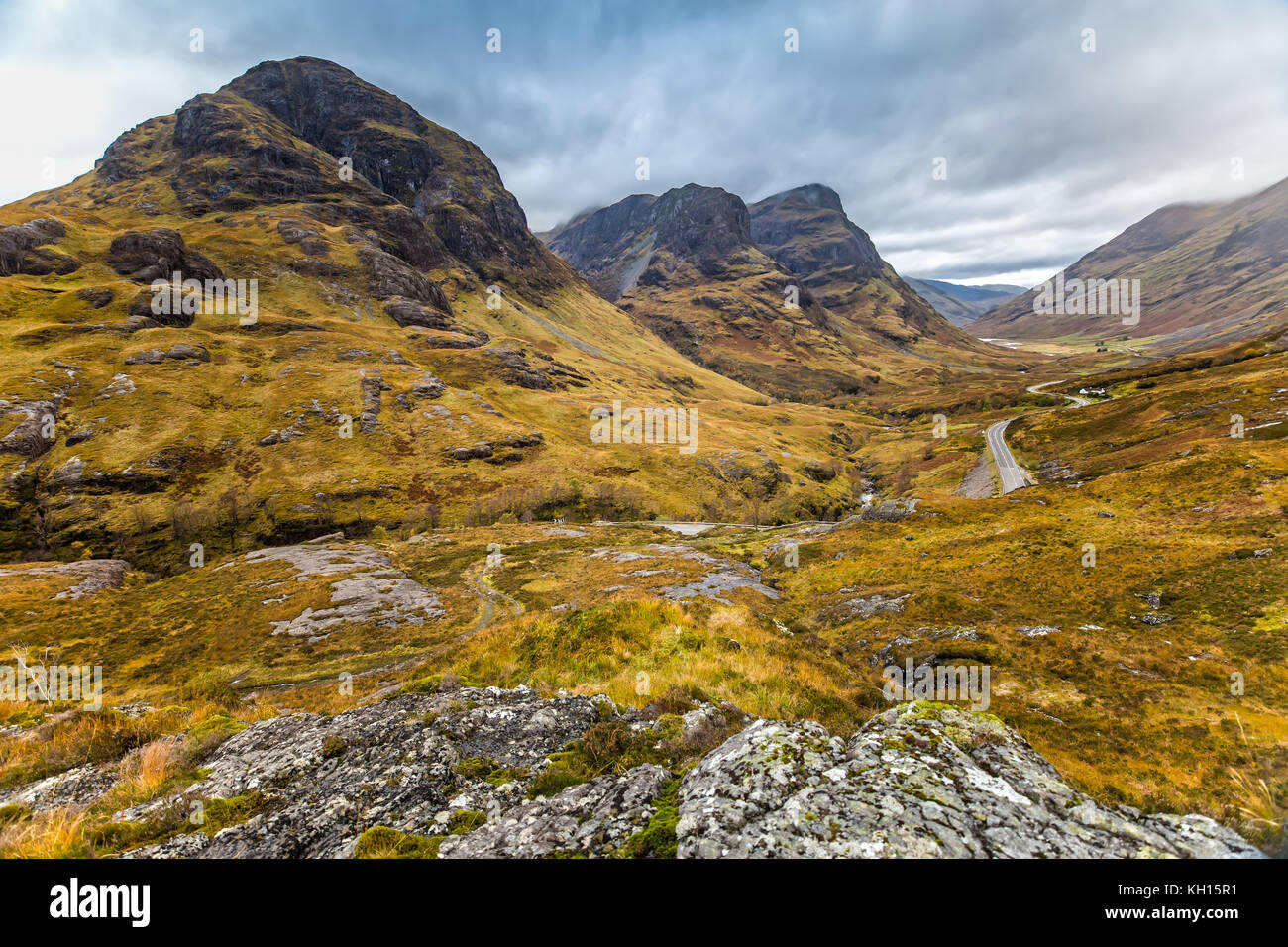 Panorama de las tres hermanas en Glencoe, Highlands en Escocia Foto de stock