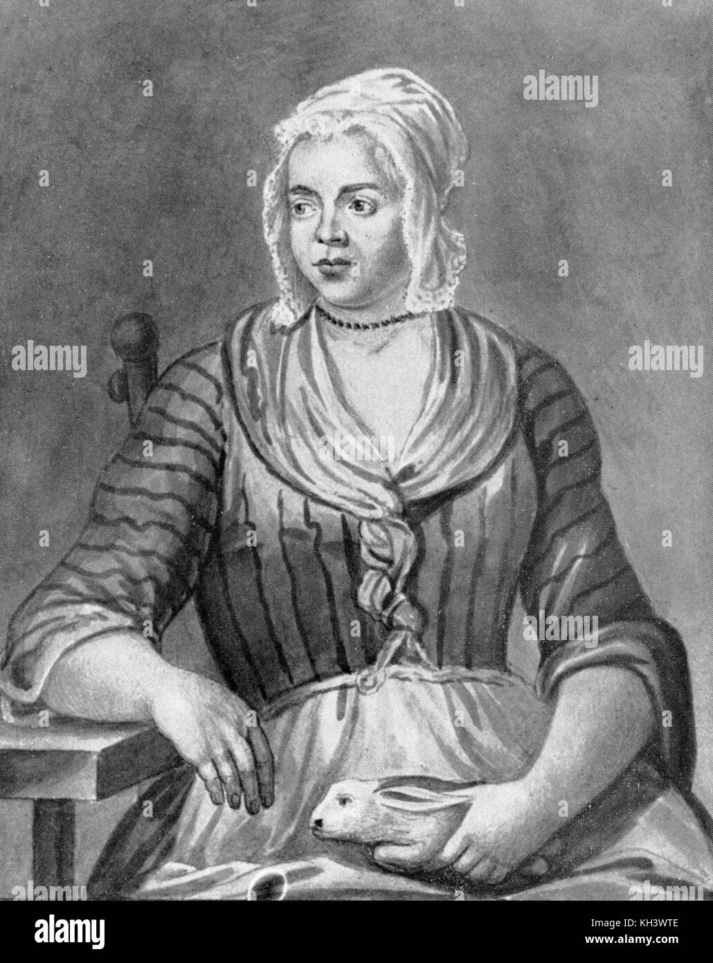 Mary toft, mujer inglesa de Godalming, Surrey, que en 1726 engañó a los médicos a creer que ella había dado a luz conejos Foto de stock