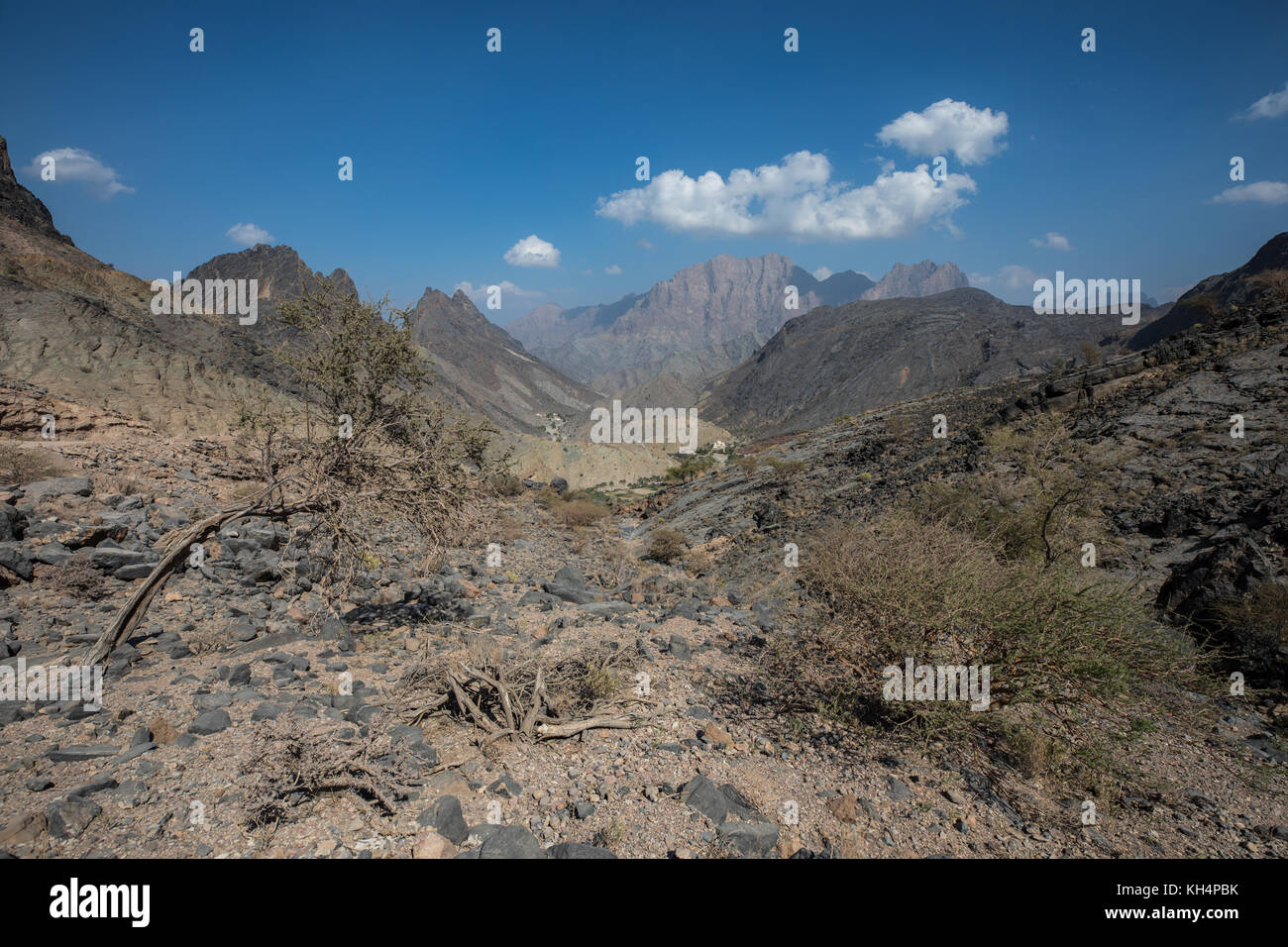 Paisaje de las montañas de Omán. balad seet, Omán. Foto de stock