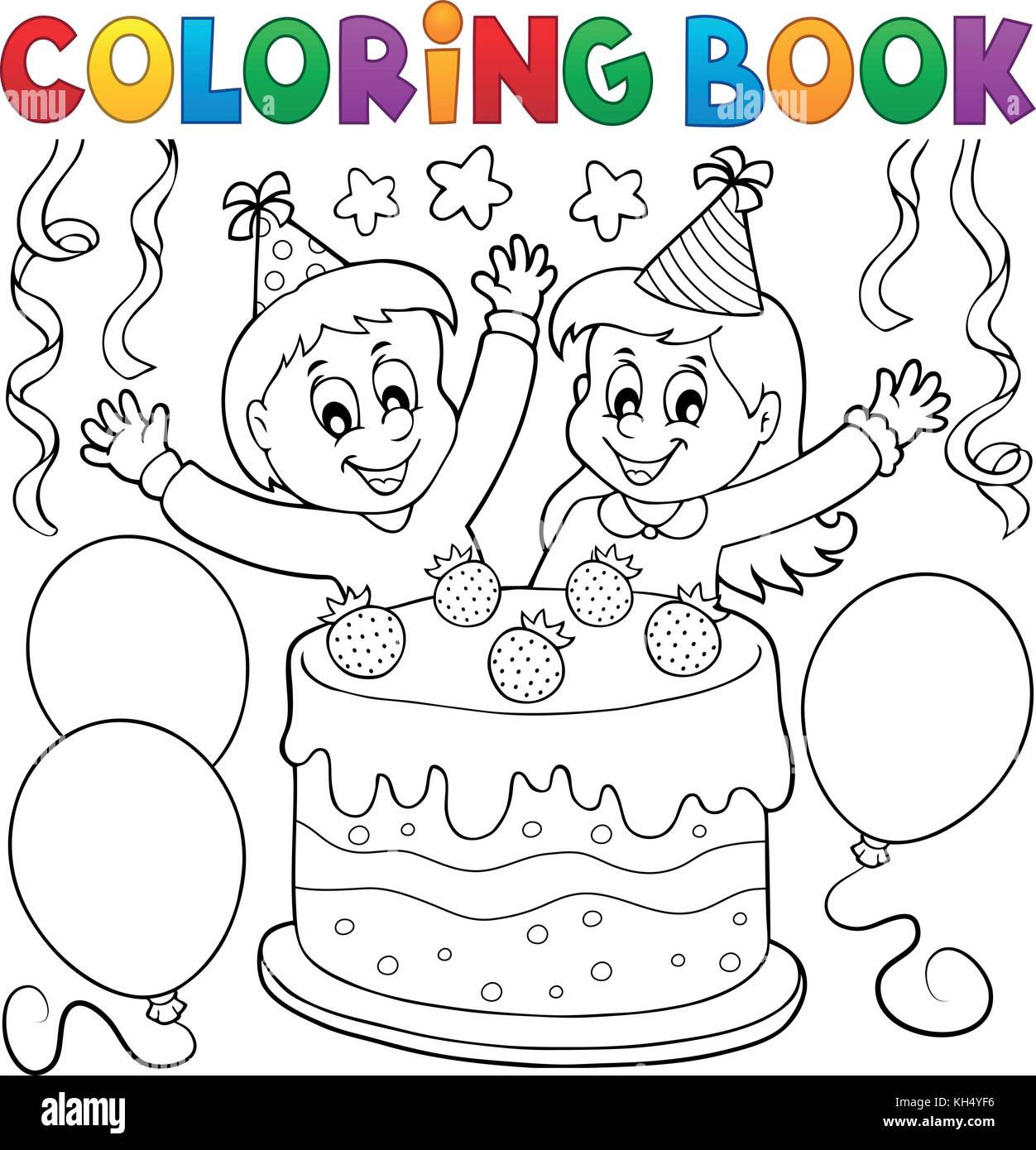 Libro Para Colorear Tarta Y Ninos Celebrando Eps10 Ilustracion