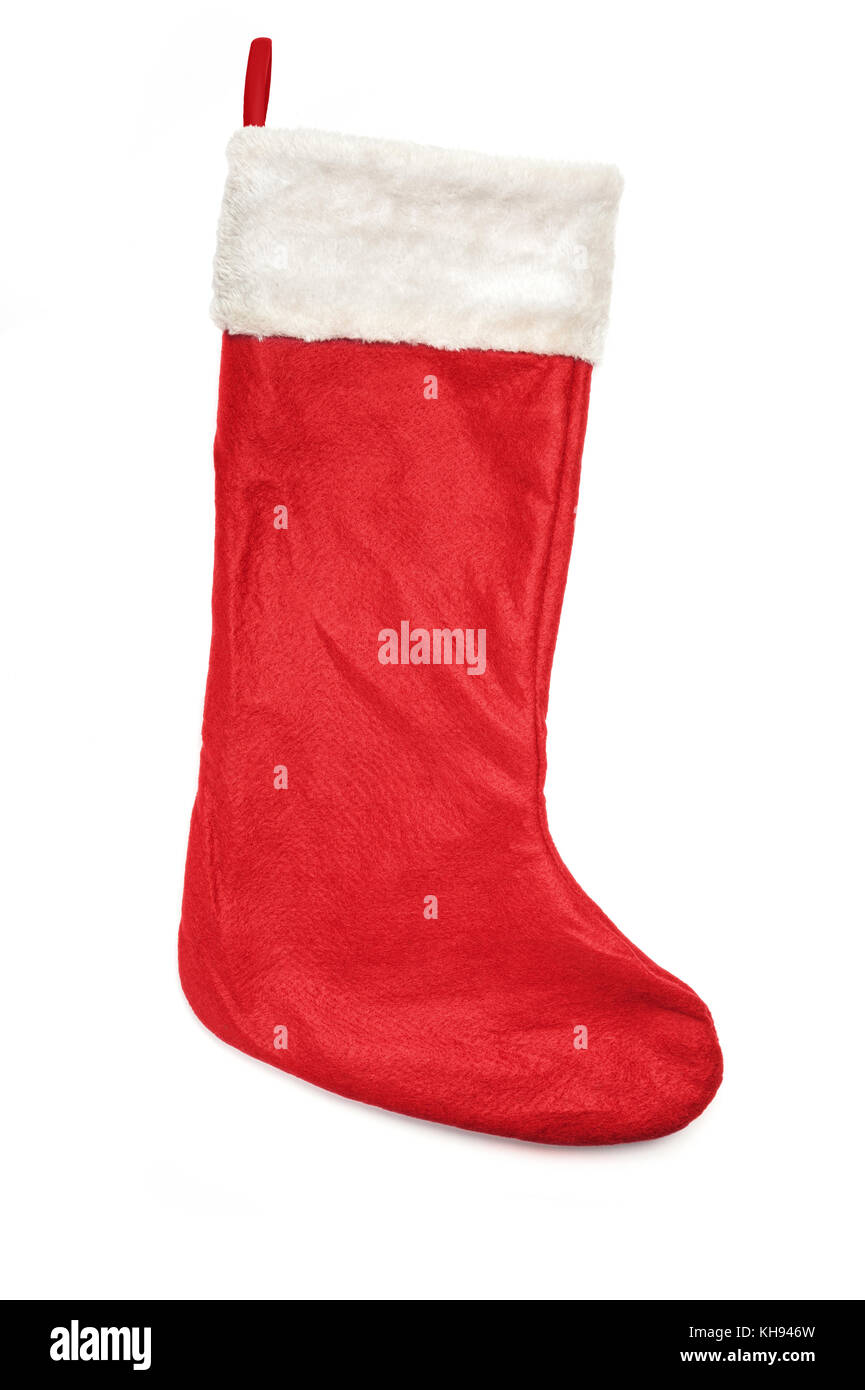 Calcetines de navidad calcetines rojos aislados sobre un fondo blanco. Foto de stock