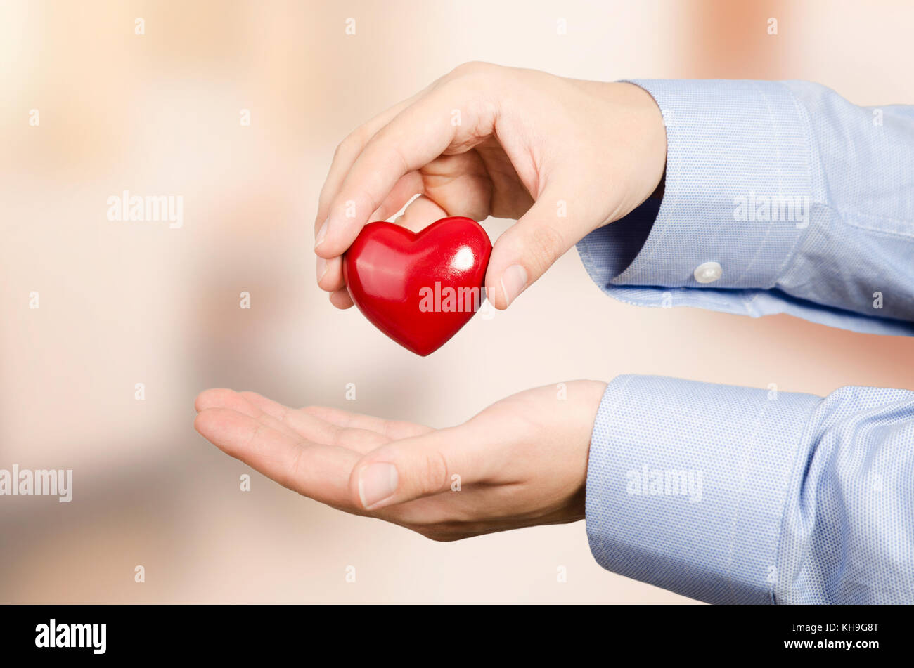 Mano sujetando corazón rojo. La medicina preventiva y el concepto de la vida Foto de stock