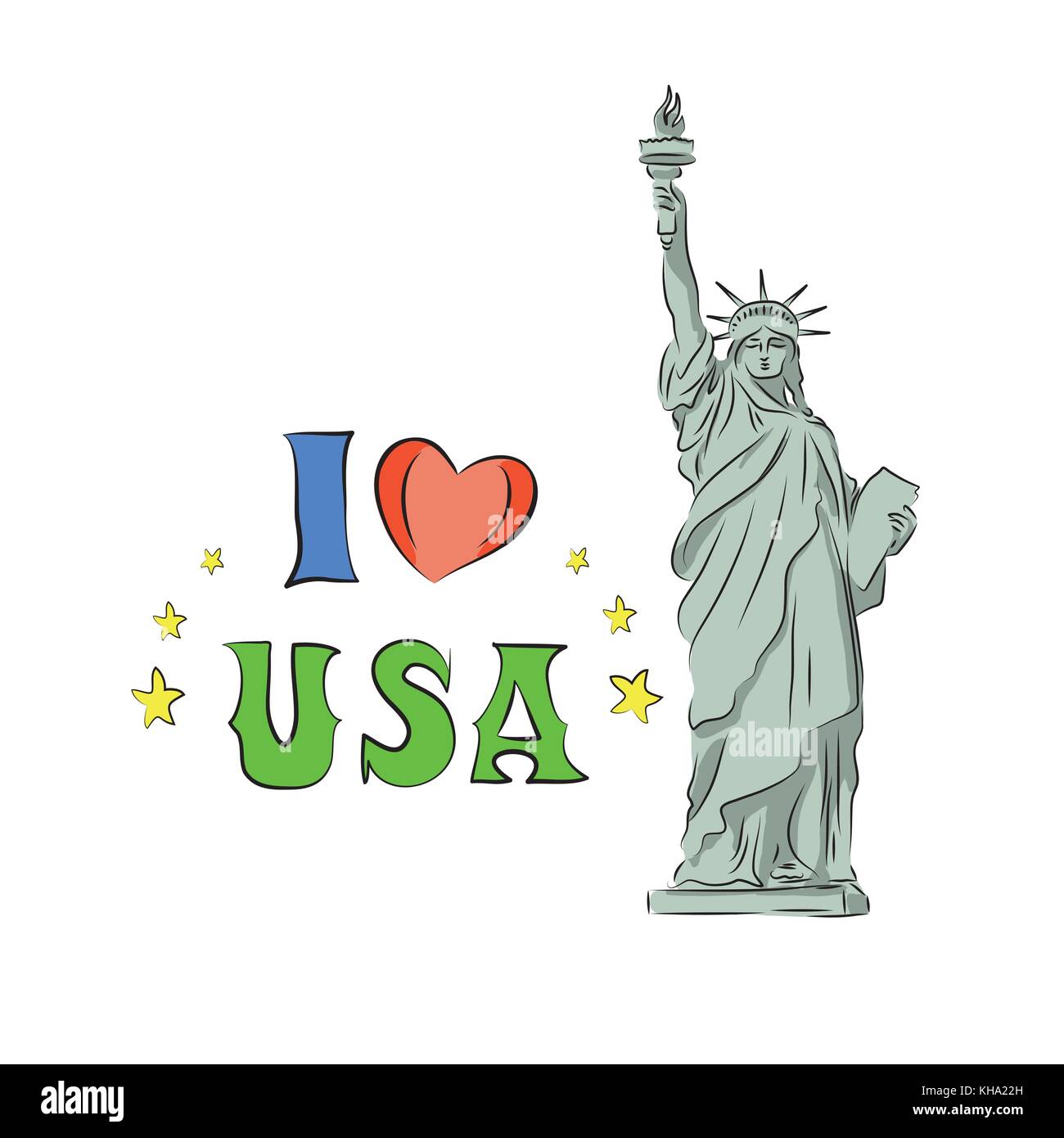 Me encantan los Estados Unidos de América,la estatua de la libertad, la ilustración vectorial Ilustración del Vector