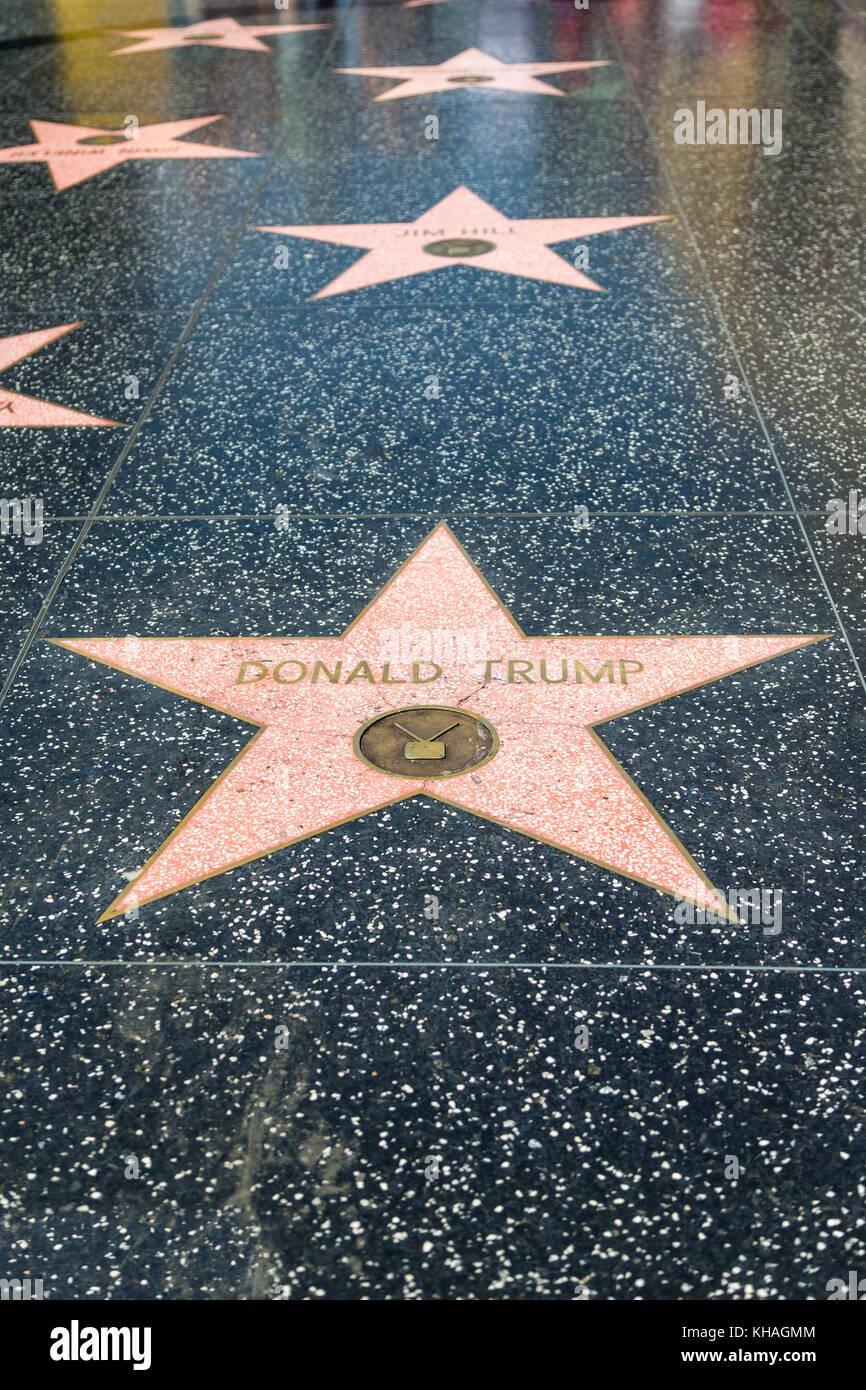 Donald Trump estrella en el paseo de la Fama de Hollywood Boulevard, Hollywood, Los Ángeles, California, Estados Unidos. Foto de stock