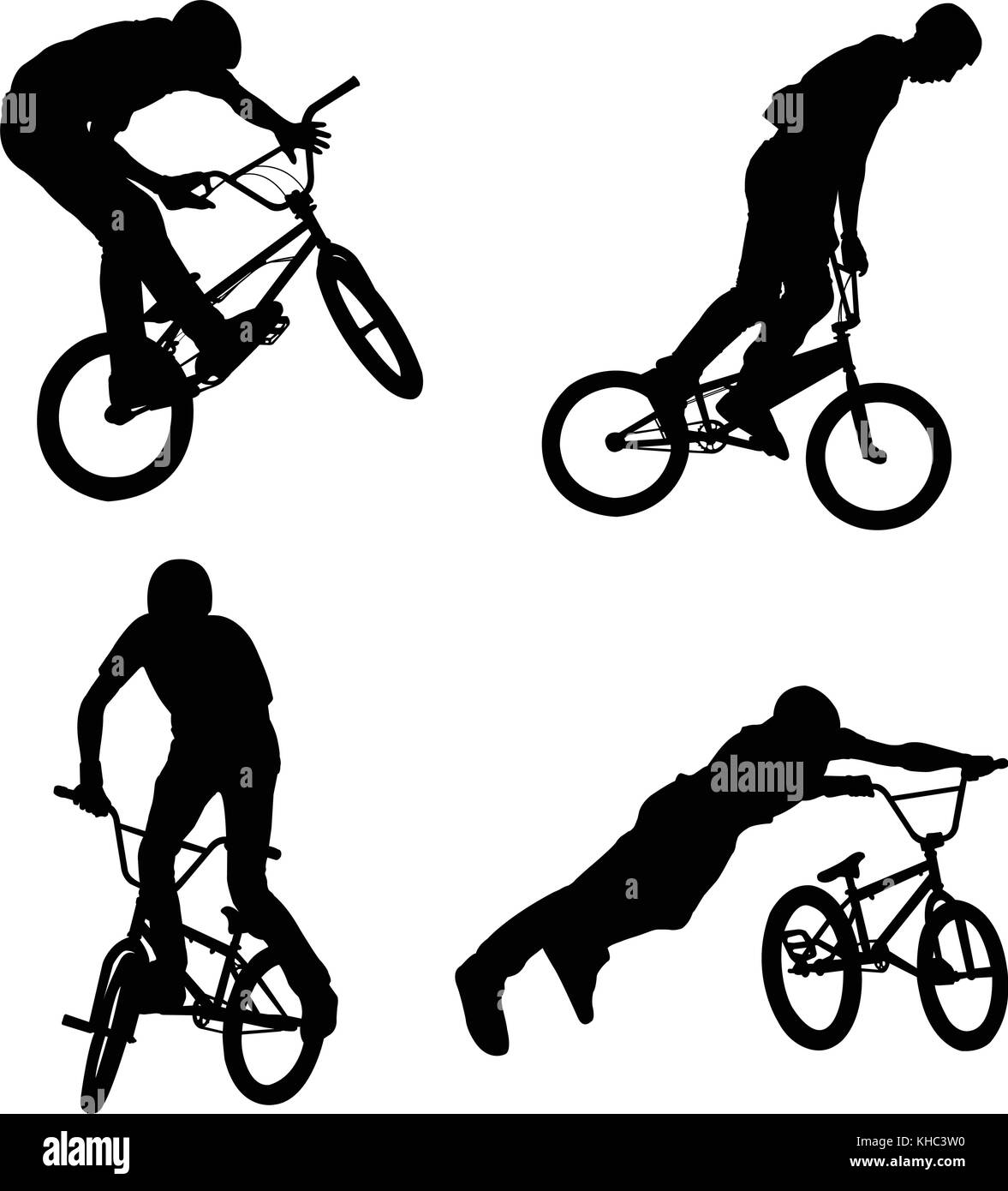 4 de alta calidad ciclista de BMX - vector siluetas Ilustración del Vector