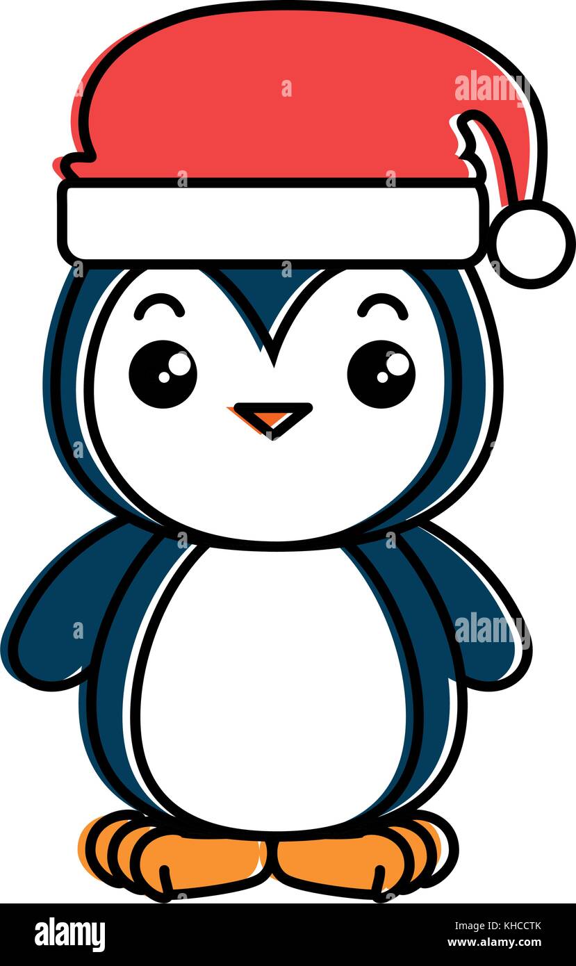 Lindo pingüino con sombrero de navidad kawaii diseño ilustración vectorial  Imagen Vector de stock - Alamy