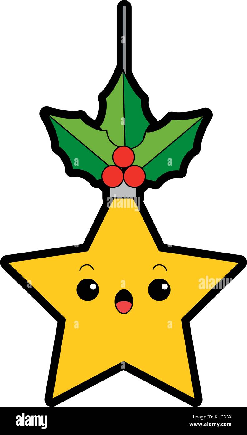 Estrella de Navidad colgando kawaii ilustración Vectorial character design  Imagen Vector de stock - Alamy