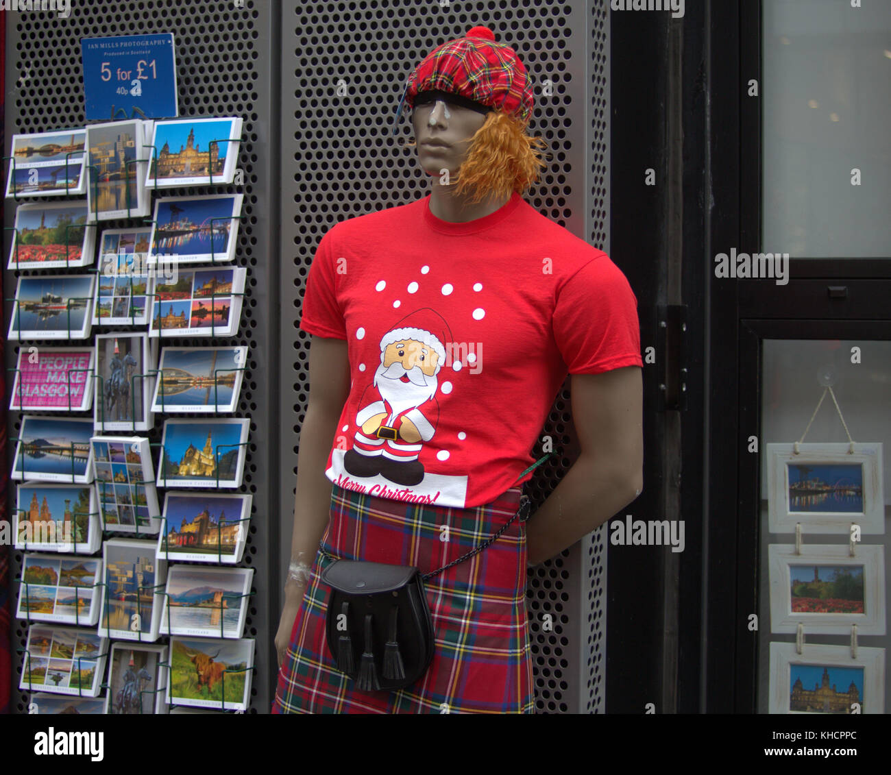 Escocia Escocia navidad tartan jimmy peluca camiseta postales turismo funny ha ha. Foto de stock