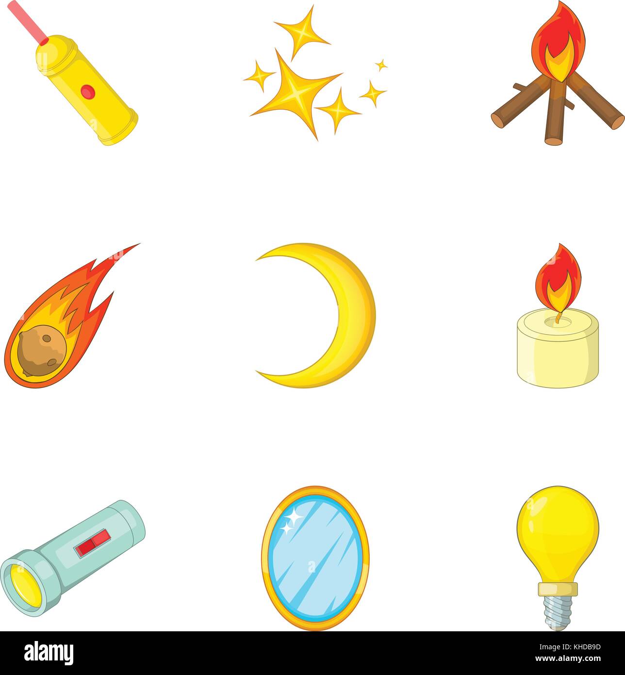 Fuentes de luz, conjunto de iconos de estilo de dibujos animados Imagen  Vector de stock - Alamy