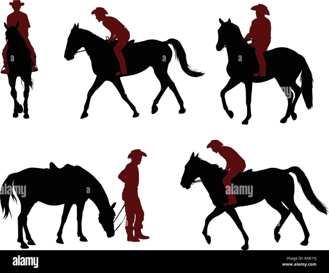 A caballo vaquero siluetas - vector Ilustración del Vector