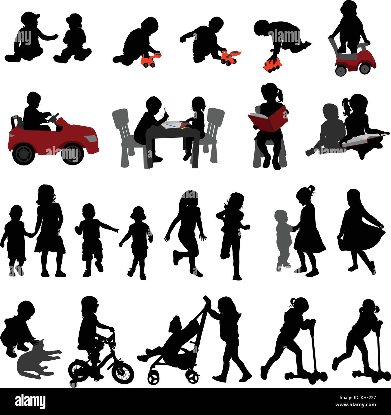 Bebés y niños - Colección de siluetas vector Ilustración del Vector