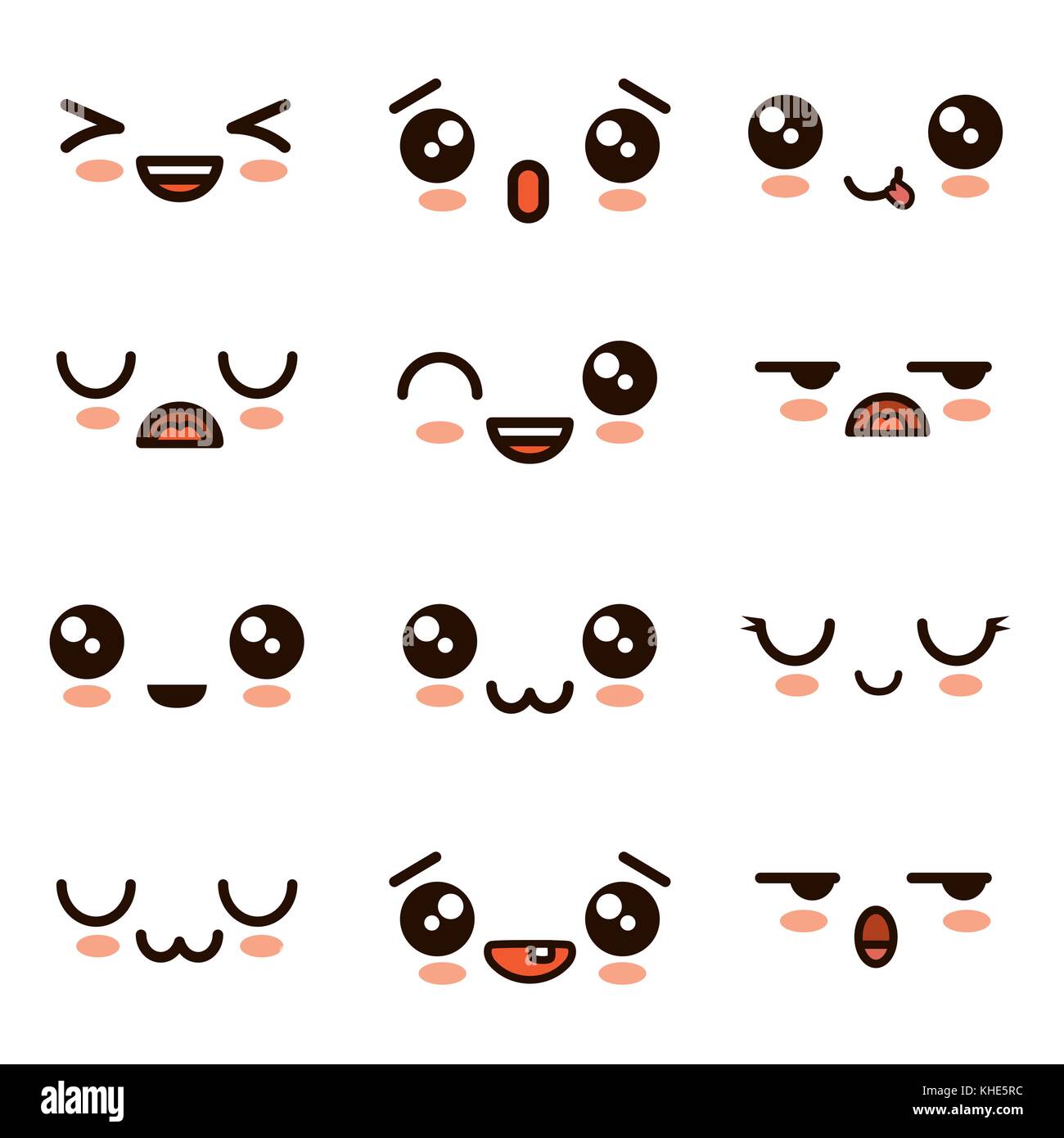 Cute caras kawaii emoji cartoon Imagen Vector de stock - Alamy