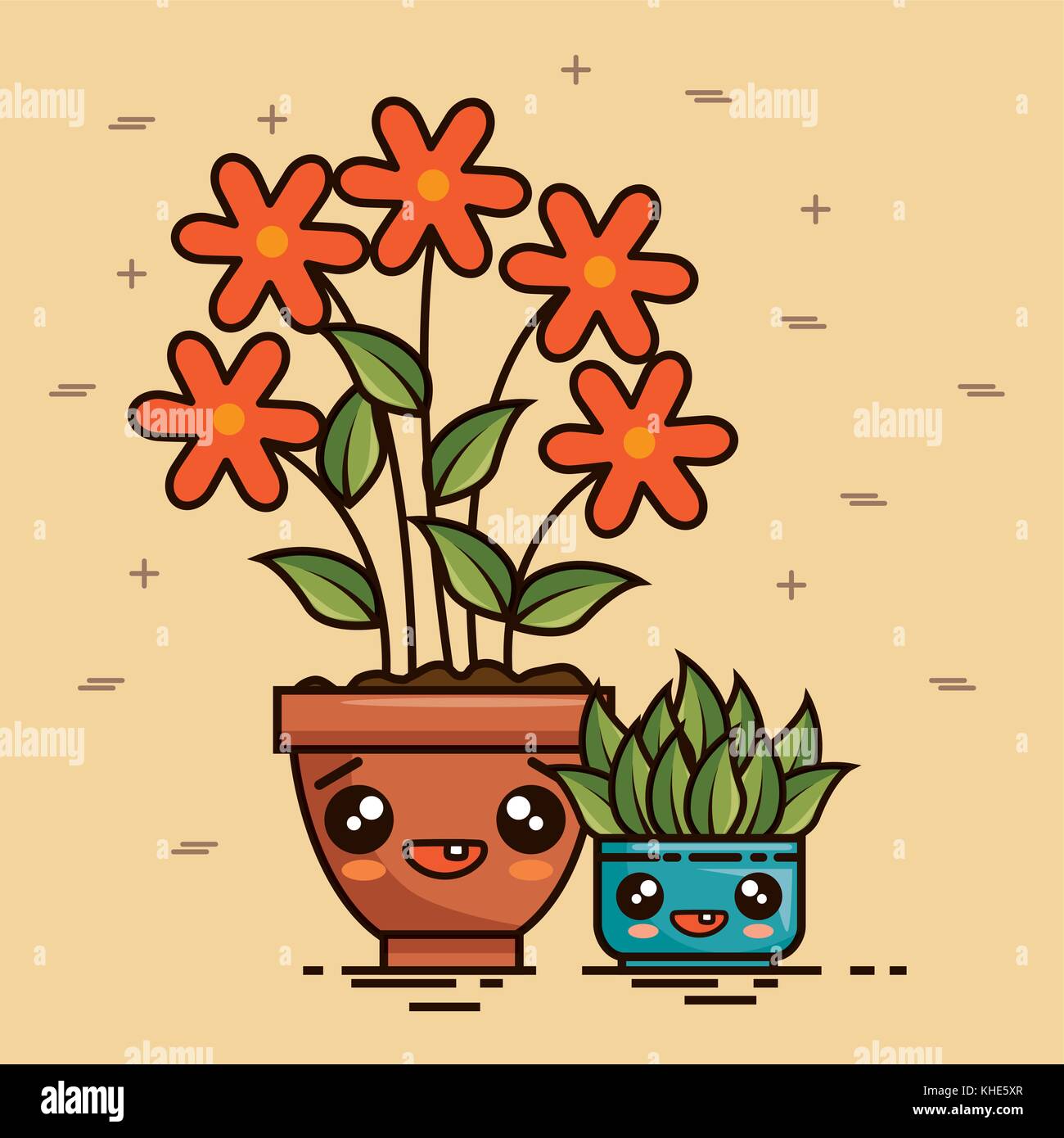 Cute kawaii encantadora casa plantas caricaturas Imagen Vector de stock
