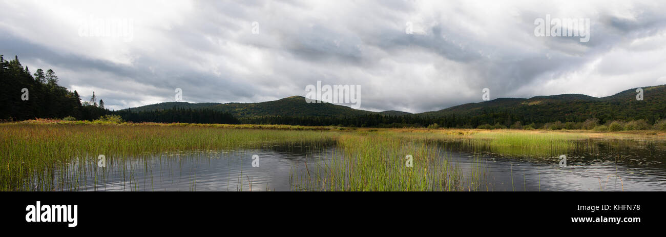 Laurentides en Lac Monroe Parque Nacional de Mont-Tremblant, Quebec, Canadá, paisaje panorama photomerge, Septiembre 16, 2016 Foto de stock