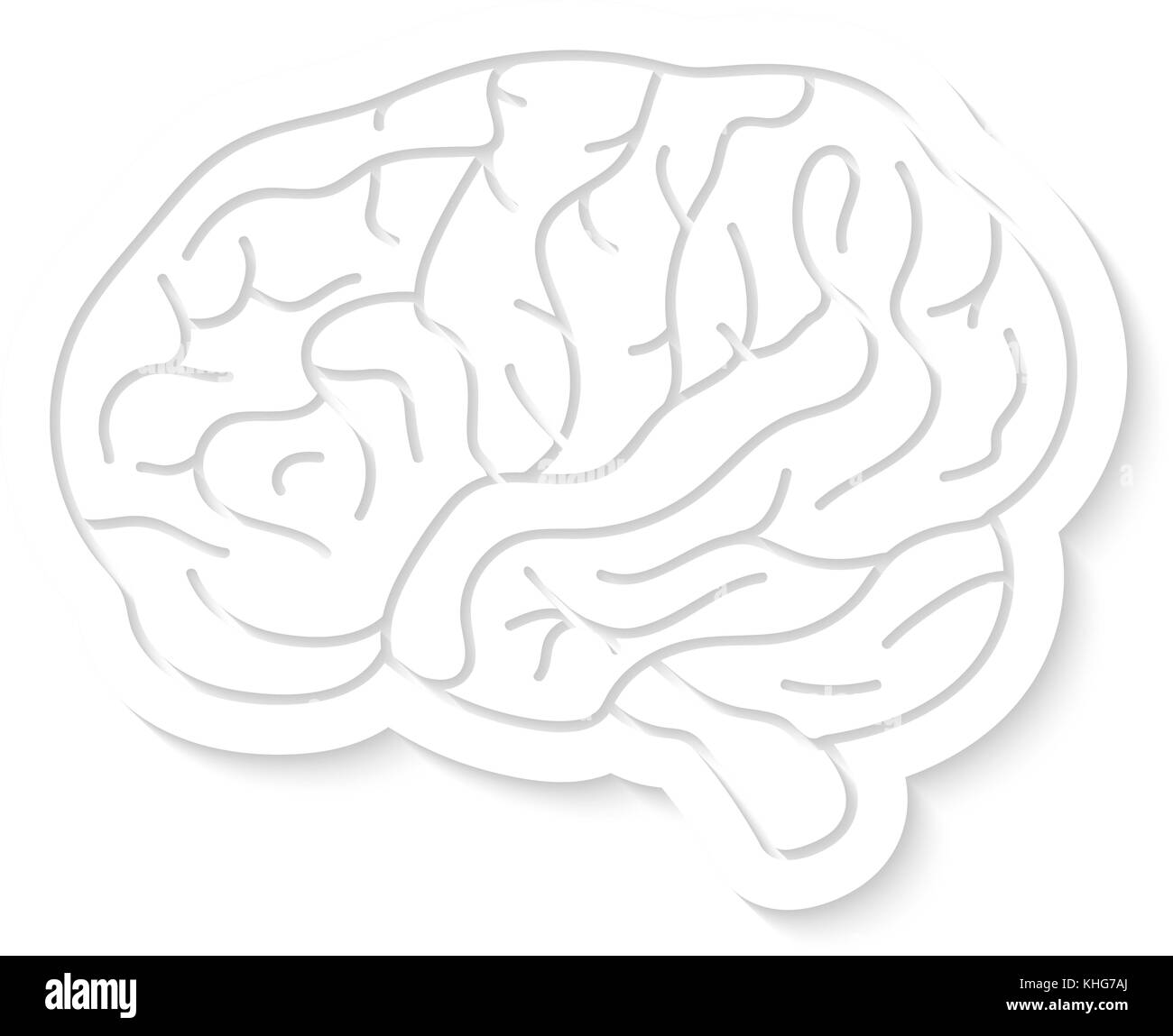 Icono cerebral blanca con sombra Ilustración del Vector