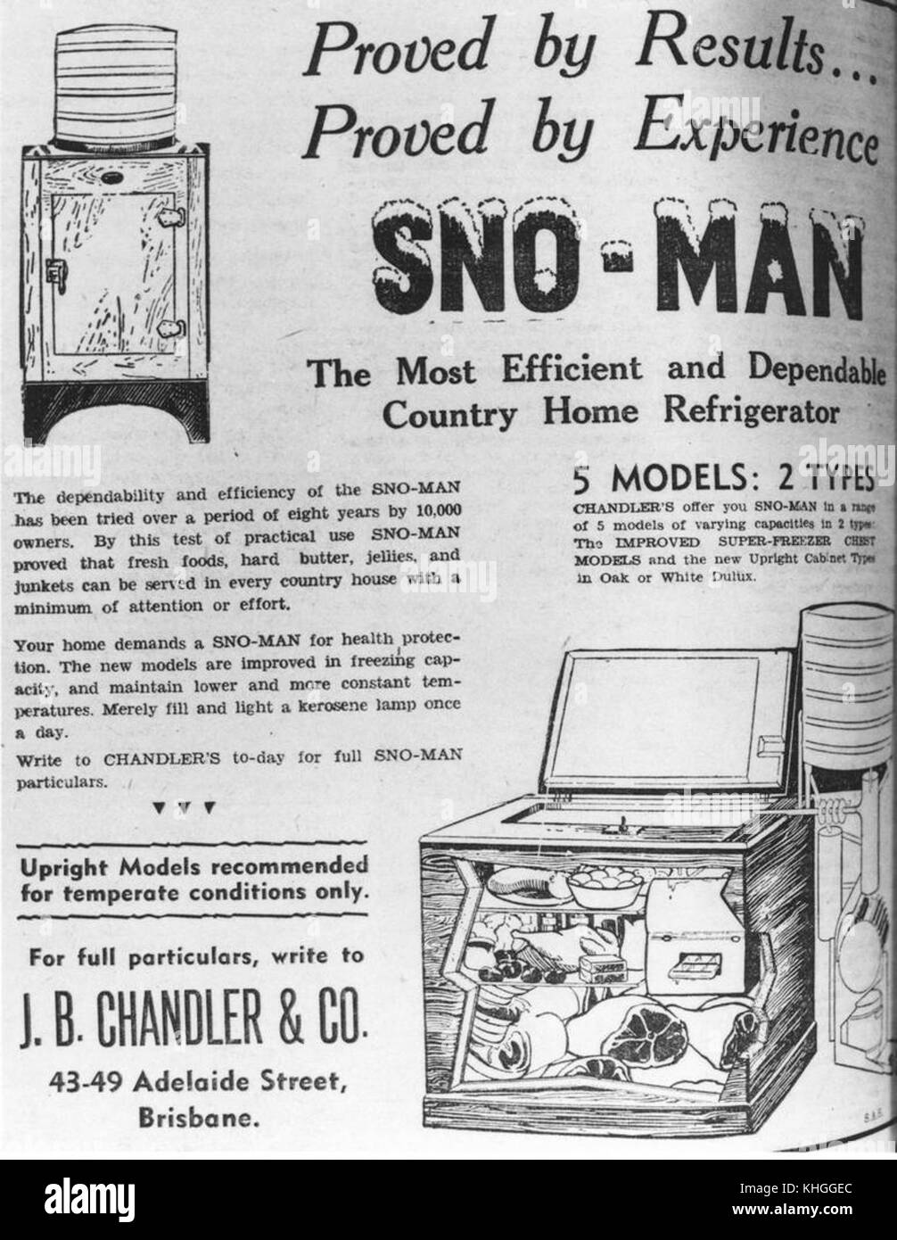 2 167707 Refrigerador anuncio que apareció en el Queenslander, 1936 Foto de stock