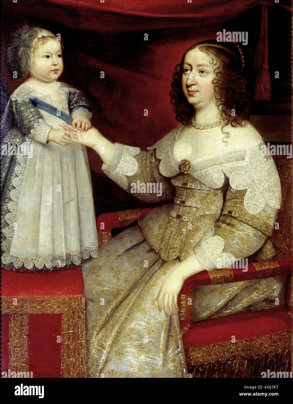 Escuela francesa retrato de Ana de Austria, reina de Francia (1601-1666) Y LOUIS DE FRANCE DAUPHIN (1638-1715) LOUIS XIV NIÑO Foto de stock