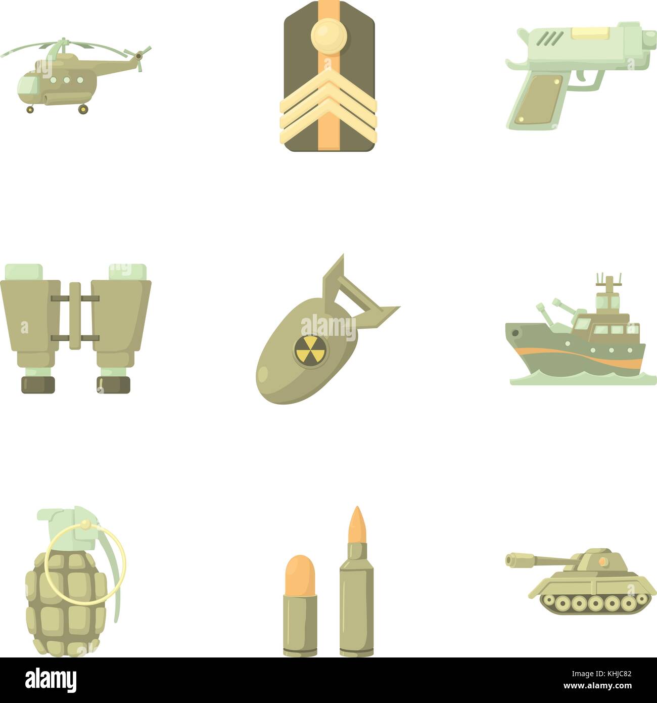 Iconos de material de guerra, estilo de dibujos animados Imagen Vector de  stock - Alamy