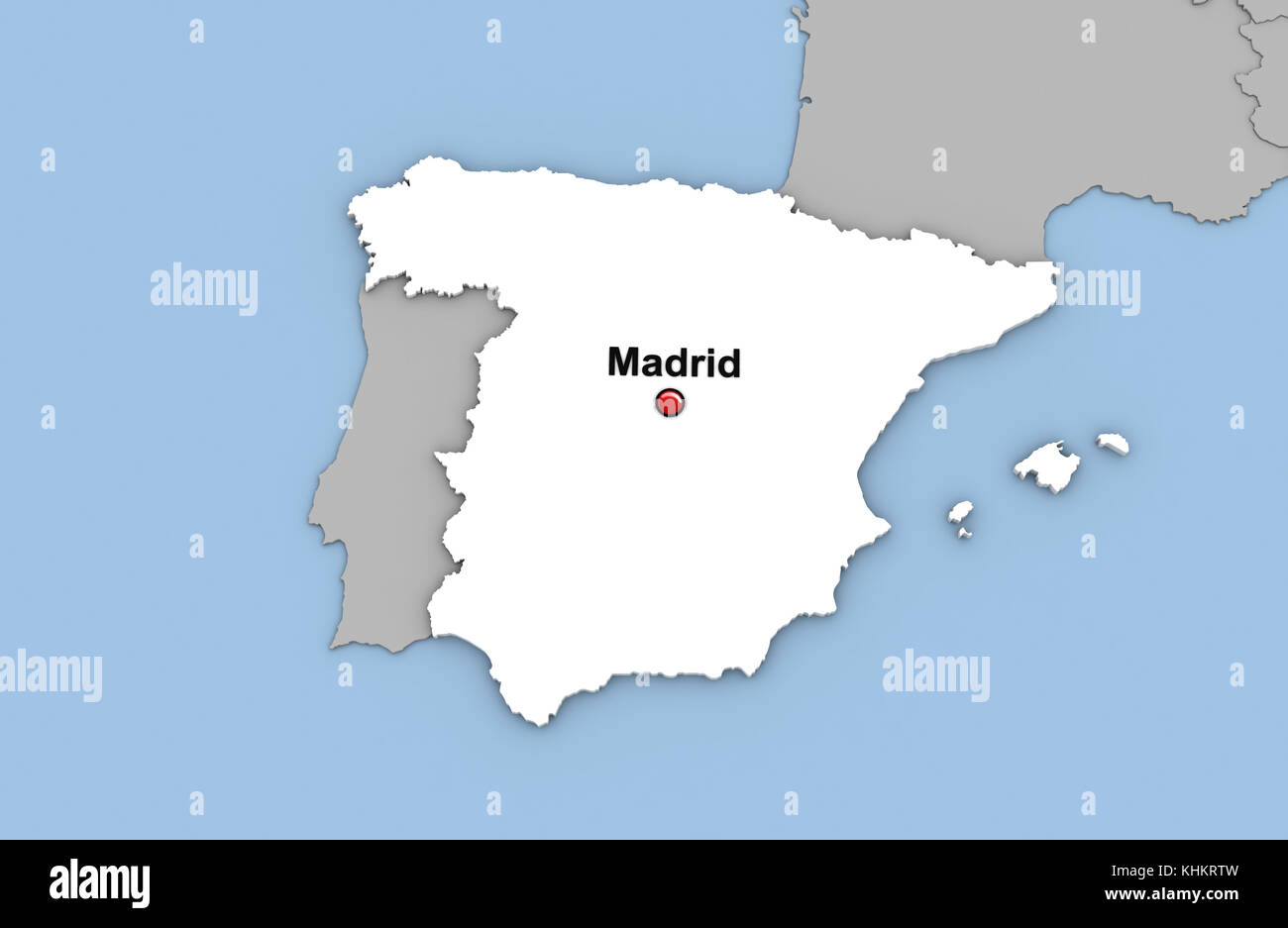 3D Render abstracto del mapa de España, resaltada en color blanco y la ...
