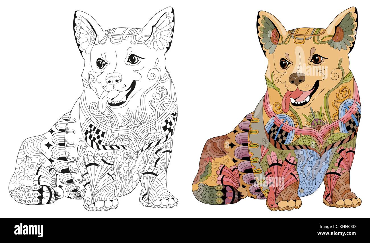 Zentangle perro estilizados. dibujados a mano ilustración vectorial  decorativos Imagen Vector de stock - Alamy