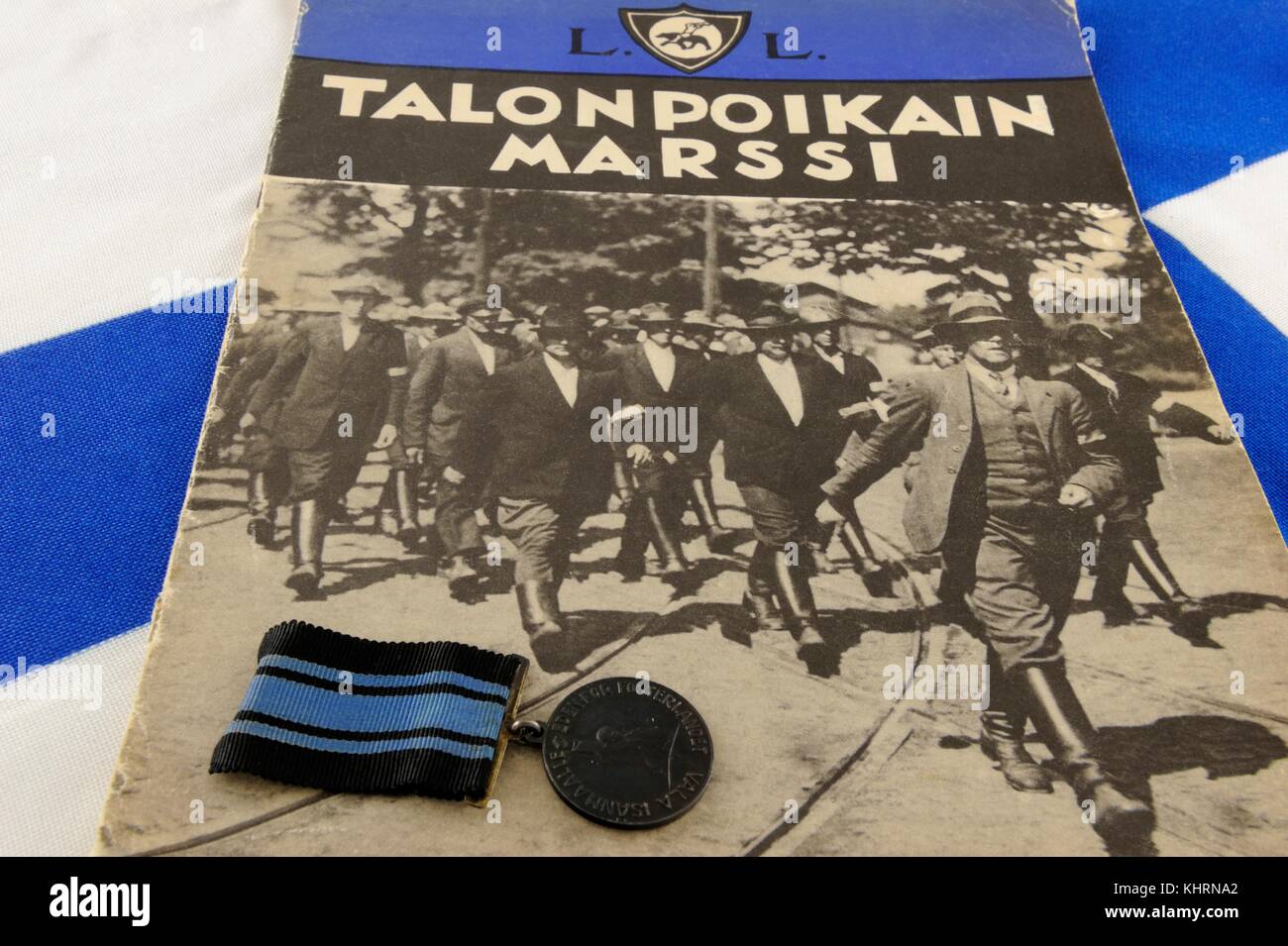 El Movimiento Lapua wannabe nacional italiano fue un partido fascista. Mussolini marcha sobre Roma 1922 y movimiento Lapua marzo en Helsinki 1930. Los otros imp Foto de stock