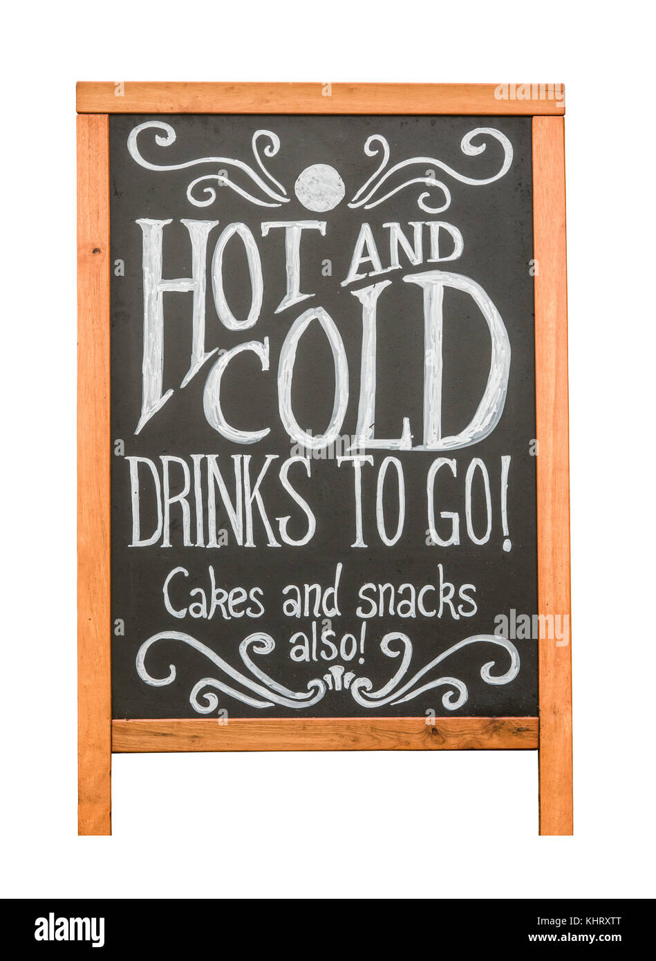 Café rústico aislado publicidad signo de bebidas frías y calientes, pasteles y aperitivos Foto de stock
