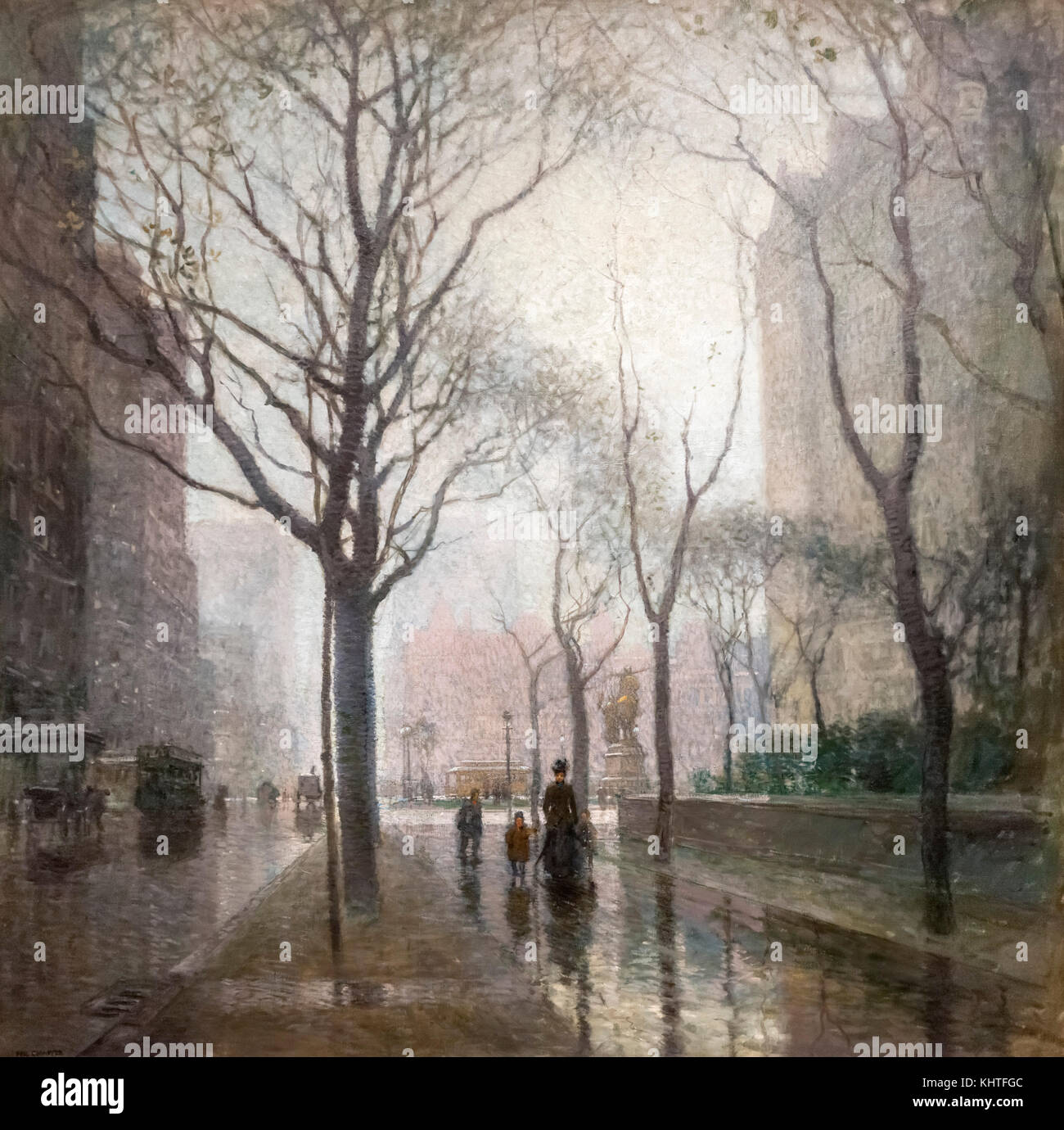 La Plaza después de la lluvia por Paul Cornoyer (1864-1923), óleo sobre lienzo, 1908 Foto de stock