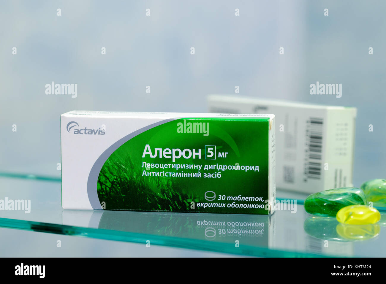 Kiev/UCRANIA - Agosto 27, 2017 - aleron es un medicamento antiinflamatorio no esteroides, prescrito para la fiebre, el dolor, la espondilitis anquilosante, y la artritis. Foto de stock