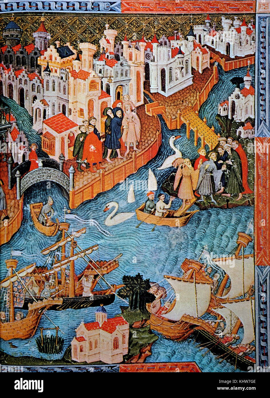 Pintura representando dejando Marco Polo de Venecia. Marco Polo (1254-1324), un comerciante veneciano del viajero. Fecha del siglo XIII. Foto de stock