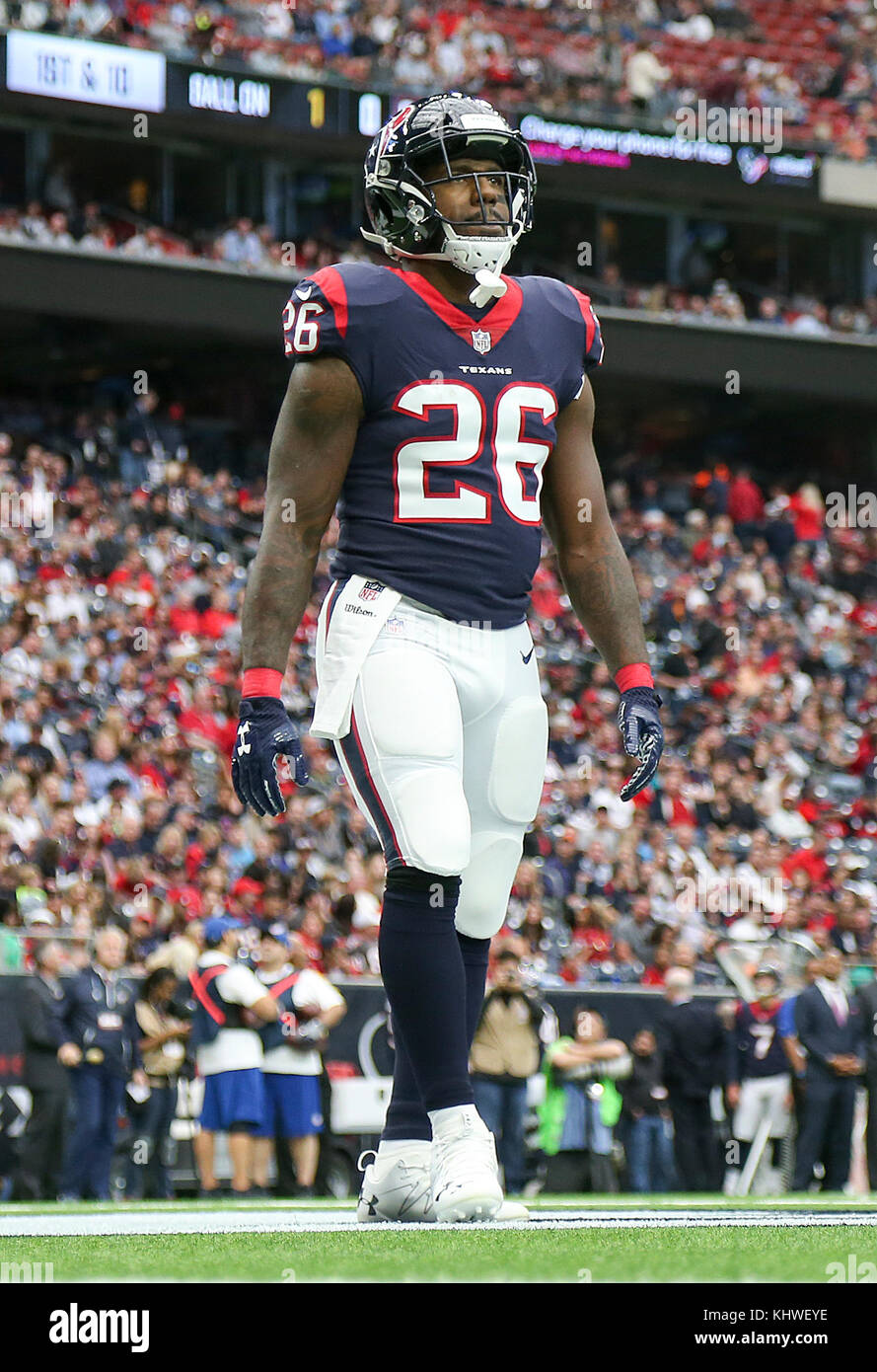 Houston, TX, EE.UU. 19 Nov, 2017. Houston Texans volver corriendo Lamar Miller (26) durante la NFL juego entre los Cardenales de Arizona y los Houston Texans en NRG Stadium en Houston, TX. John Glaser/CSM/Alamy Live News Foto de stock