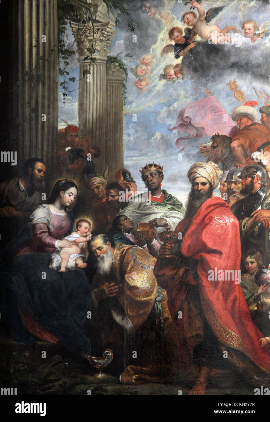 La pintura "La adoración de los Magos" (1630) por el pintor de Amberes Gerard Seghers 1591 - 1651 Brujas Bélgica Foto de stock