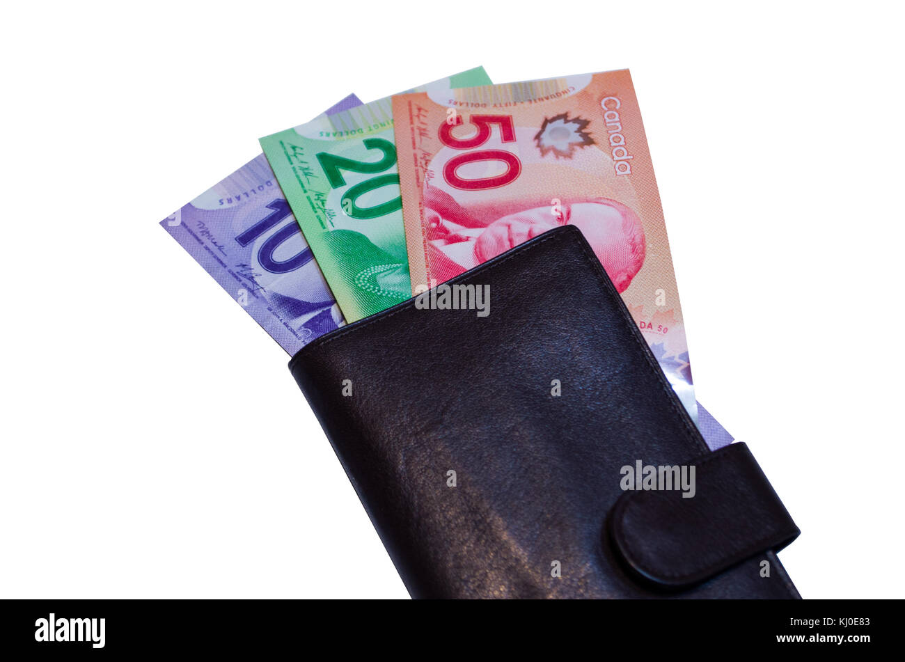 Dólares canadienses en cartera de cuero Foto de stock