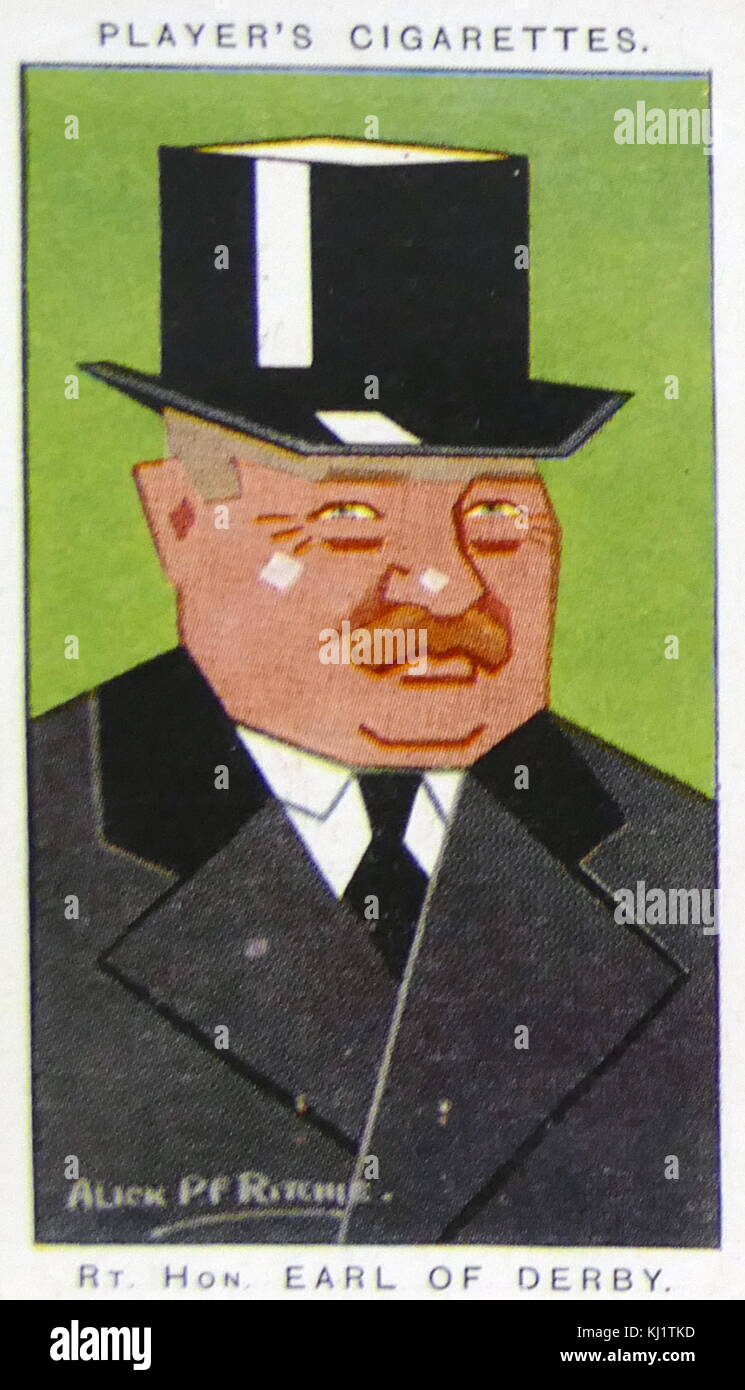 Tarjeta de cigarrillos del jugador representando a Edward George Villiers Stanley, 17º Conde de Derby (1865 - 1948), soldado británico, diplomático y político conservador, propietario de caballo de carreras. Fecha Siglo XX Foto de stock