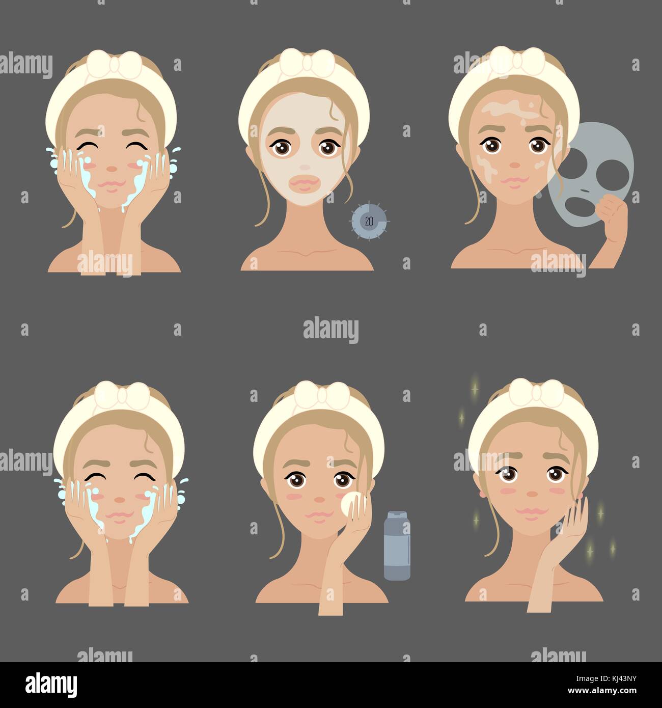 Aplicación de mascarilla facial hidratante y acné pasos Imagen Vector de  stock - Alamy