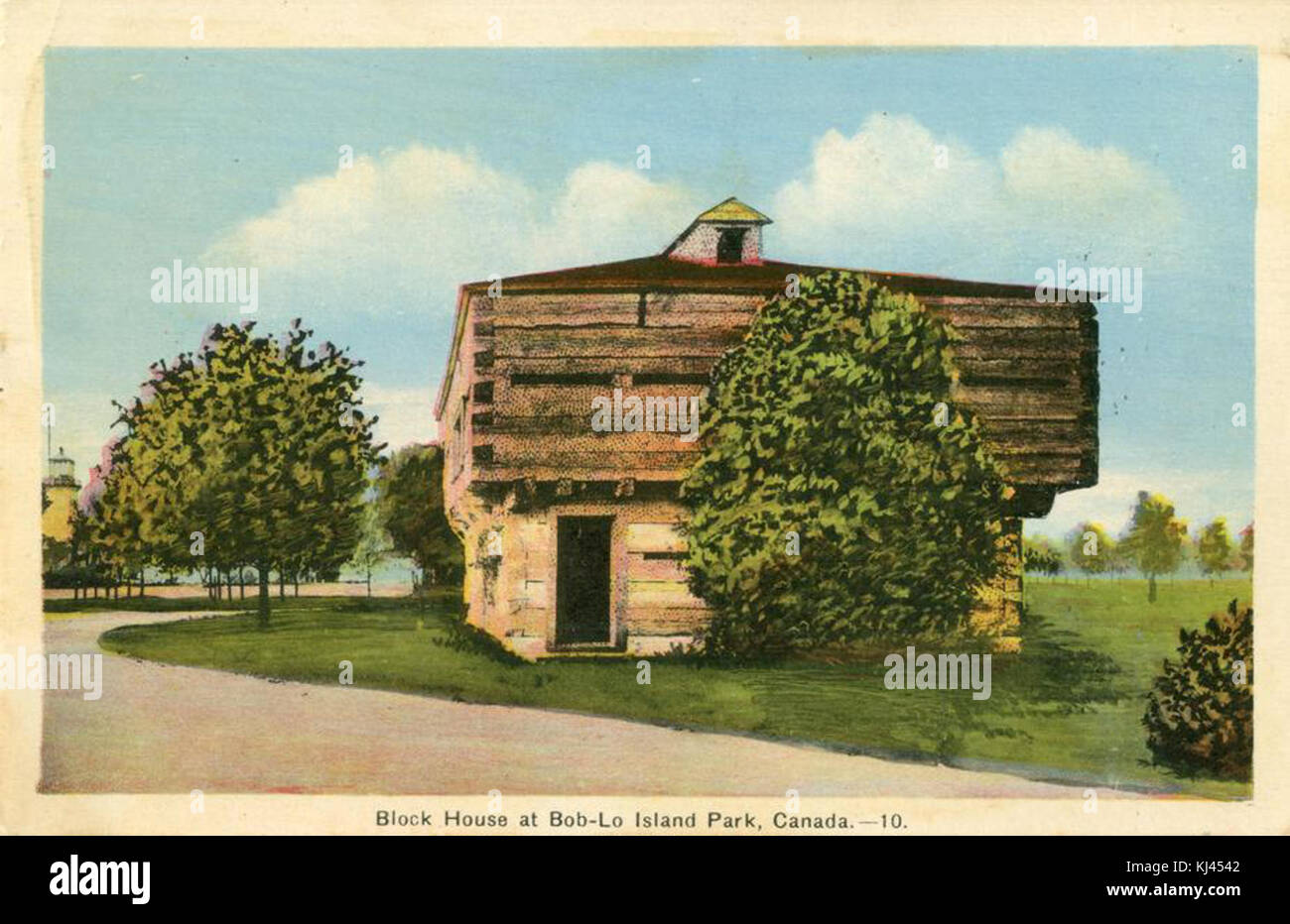 1942 postal de blockhouse en Bois Blanc Island, Ontario Fotografía de